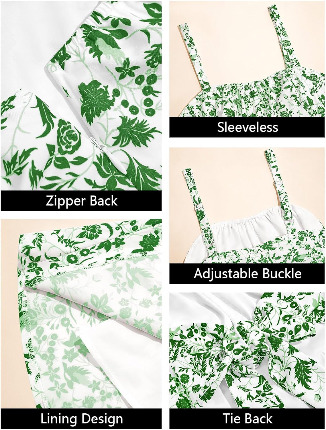 Wenrine Womens Floral Mini Dress Spaghetti Strap Sleeveless Tie Back Ruffle Summer Tiered Dresses - Image 6