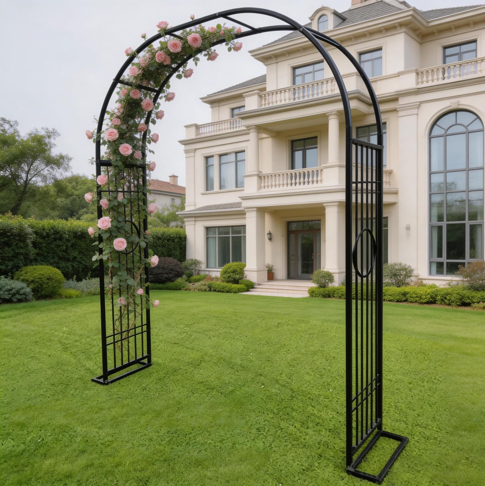 Errtsdb Decorative Metal Garden Arch | Outdoor Rose Arch for Garden Patio Lawn, Rust Resistant Coating, Weather Resistant,Black/B/220x40x230cm