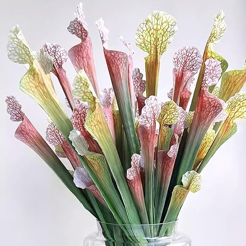 Miniatura 10 de AtHomeYuyue 5 jarras artificiales carnívoras de 17.5 pulgadas, simulación de plantas Sarracenia para decoración del hogar y hojas verdes, decoración