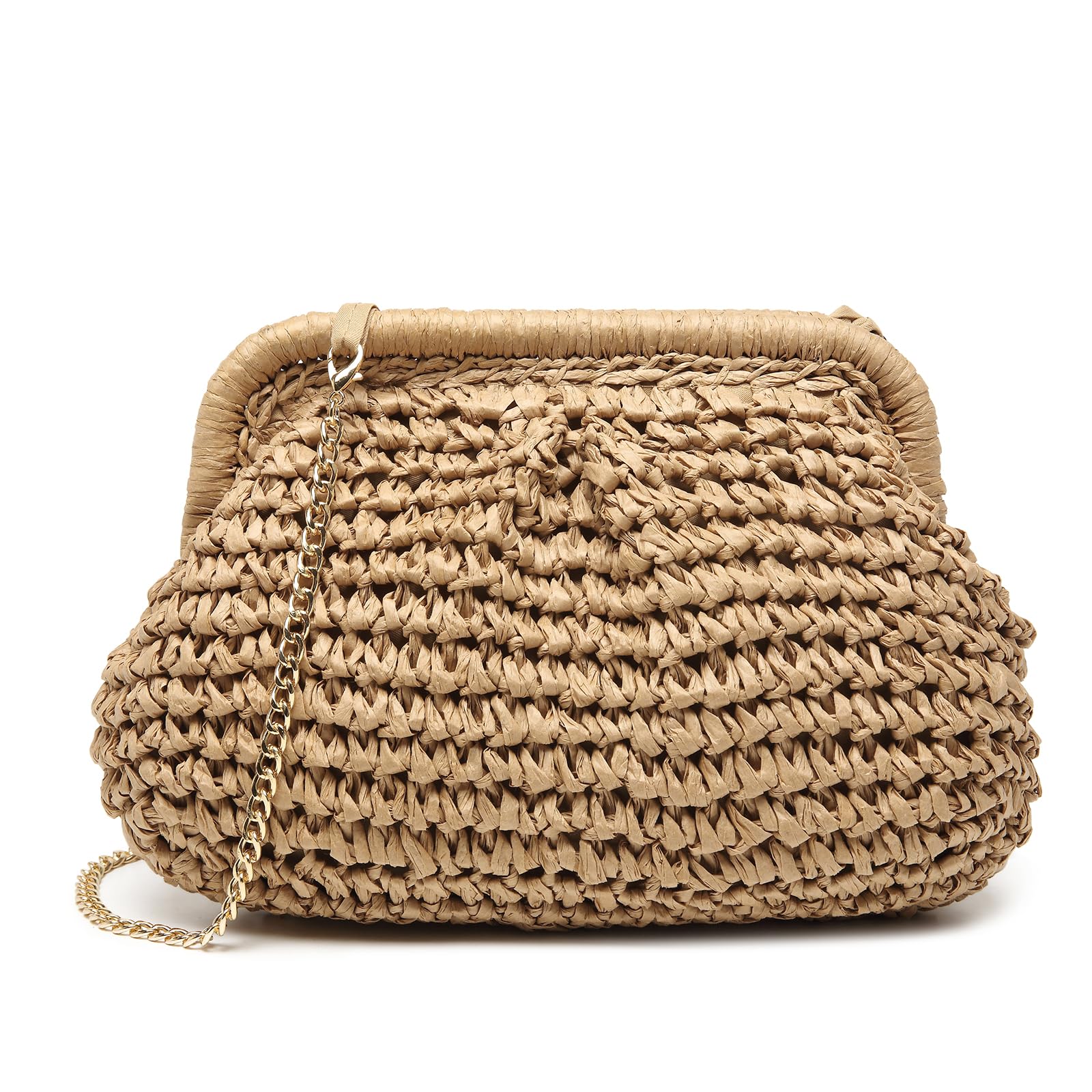 Afashor Straw Clutch Purse for Women Summer Beach Woven Evening Bag Dumpling Casual Shoulder Handbag