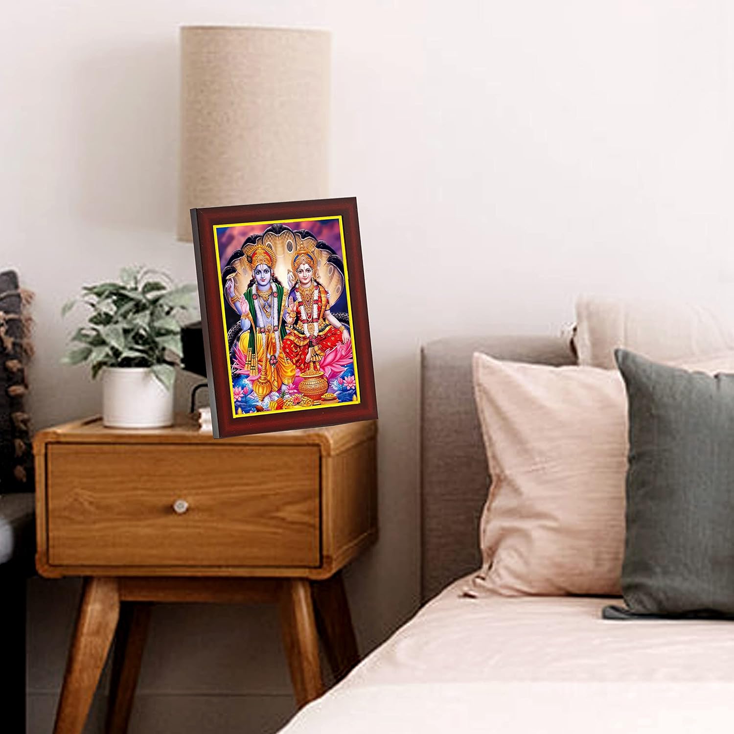 zig zag Lord Lakshmi Narayan / Lord Vishnu With Lakshmi Mata Photo Small Photo Frame For Wall Table Size Small ( 6x8 inches, Acrylic Glass),Brown