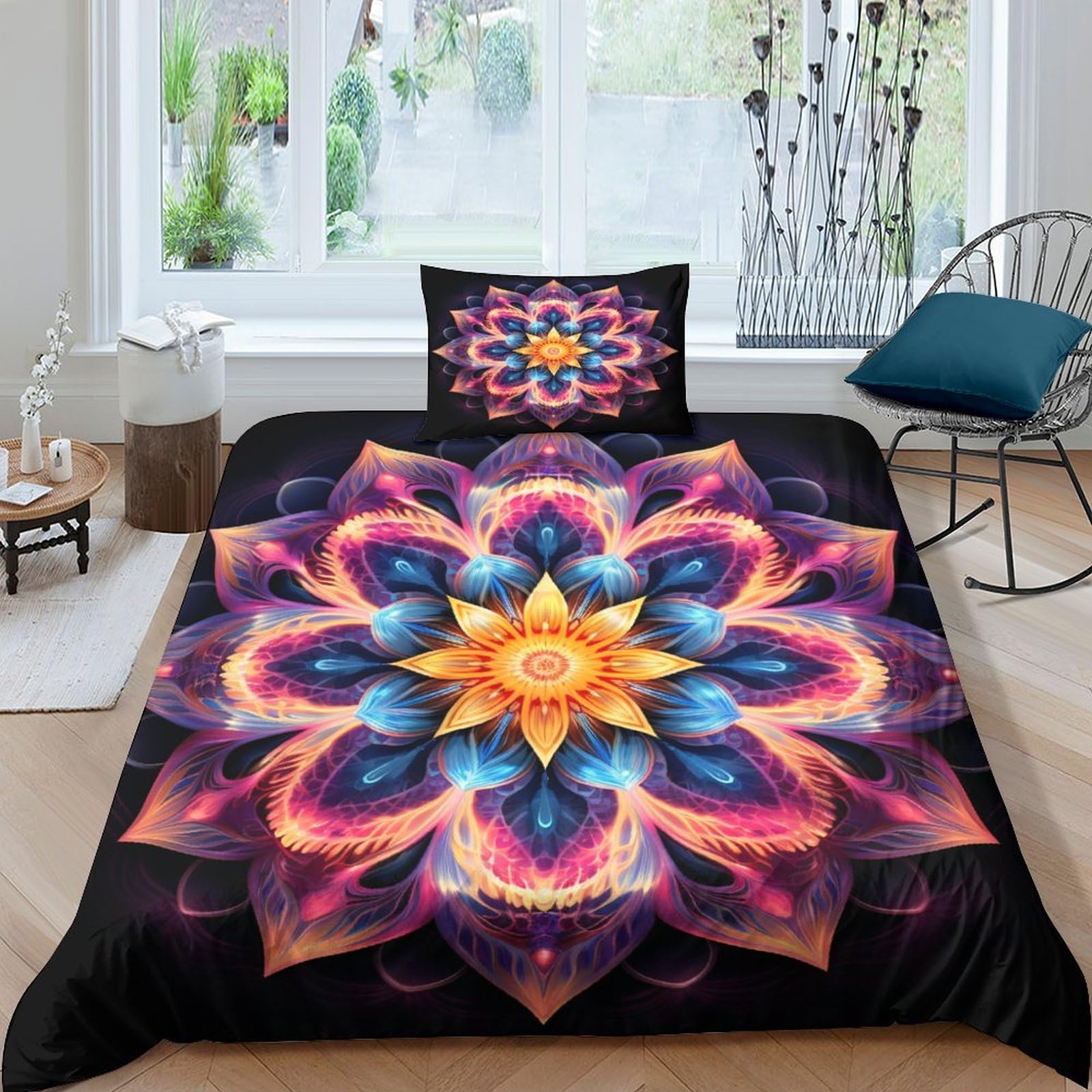 Housse de couette fleurs de Datura en microfibre avec 2 taies d'oreiller pour lit enfant et ado