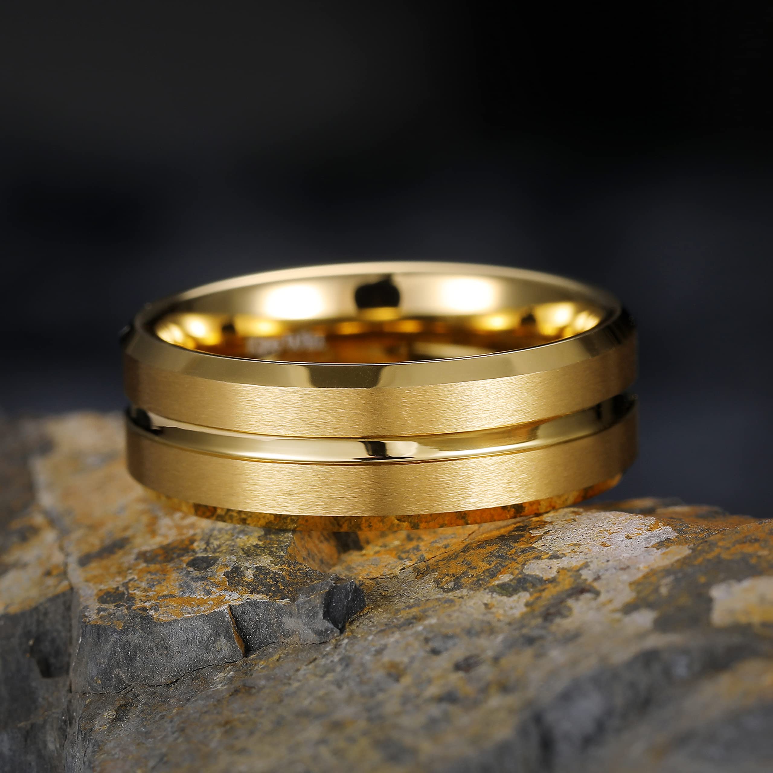 King Will Plata clásica/negro/dorado/azul/marrón/oro rosa ranura 8 mm alto pulido/acabado mate anillo de tungsteno para hombre anillo de boda ajuste cómodo, Q 1/2(58.25mm), Tungsteno, Sin piedras