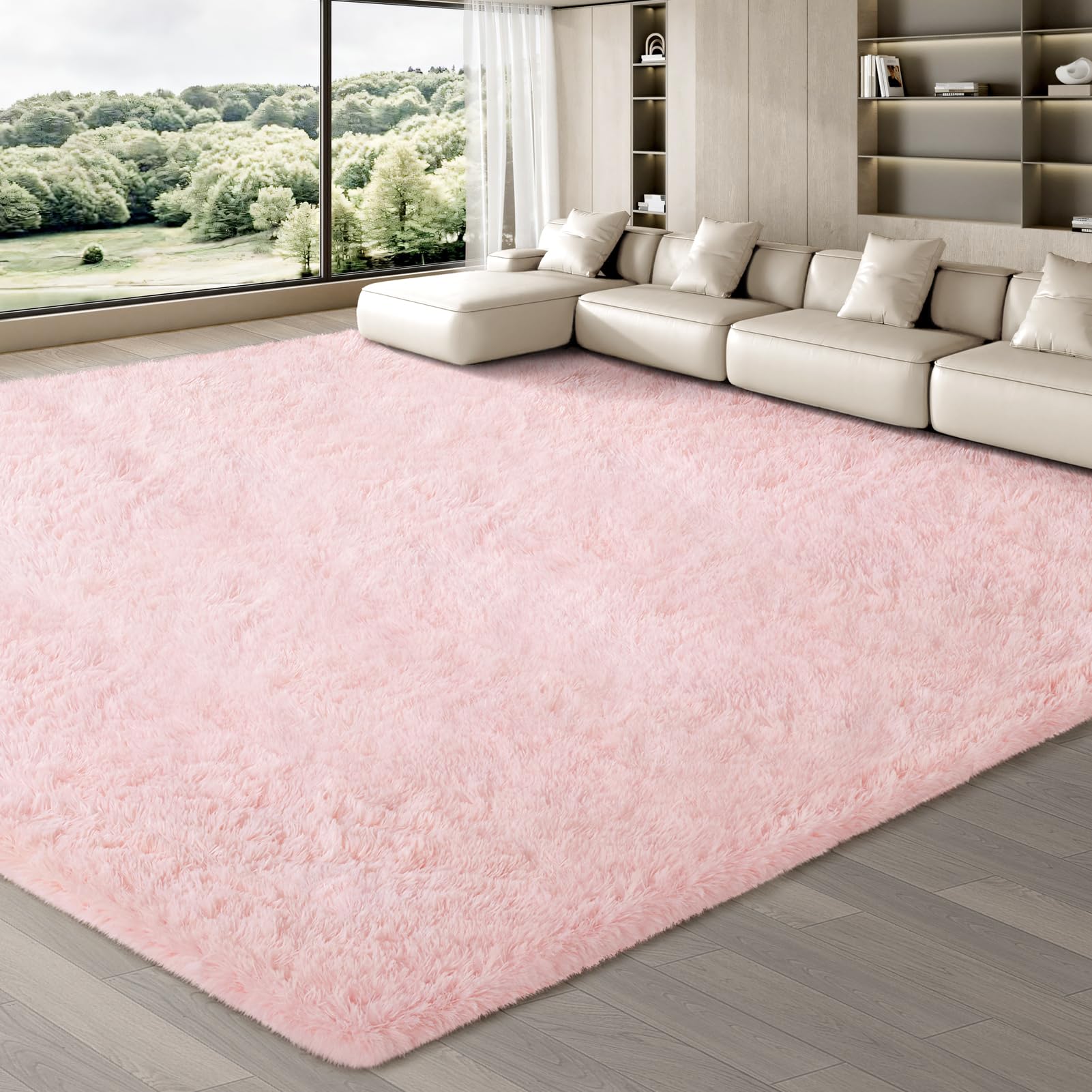 JOJOSEE Rugs Living Room, 240 x 340 cm Light Pink Area Rug, Anti Slip Soft Fluffy Shaggy Extra Large Floor Carpets Mat for Bedroom, Nursery Bedside (Light Pink, 240x340cm)