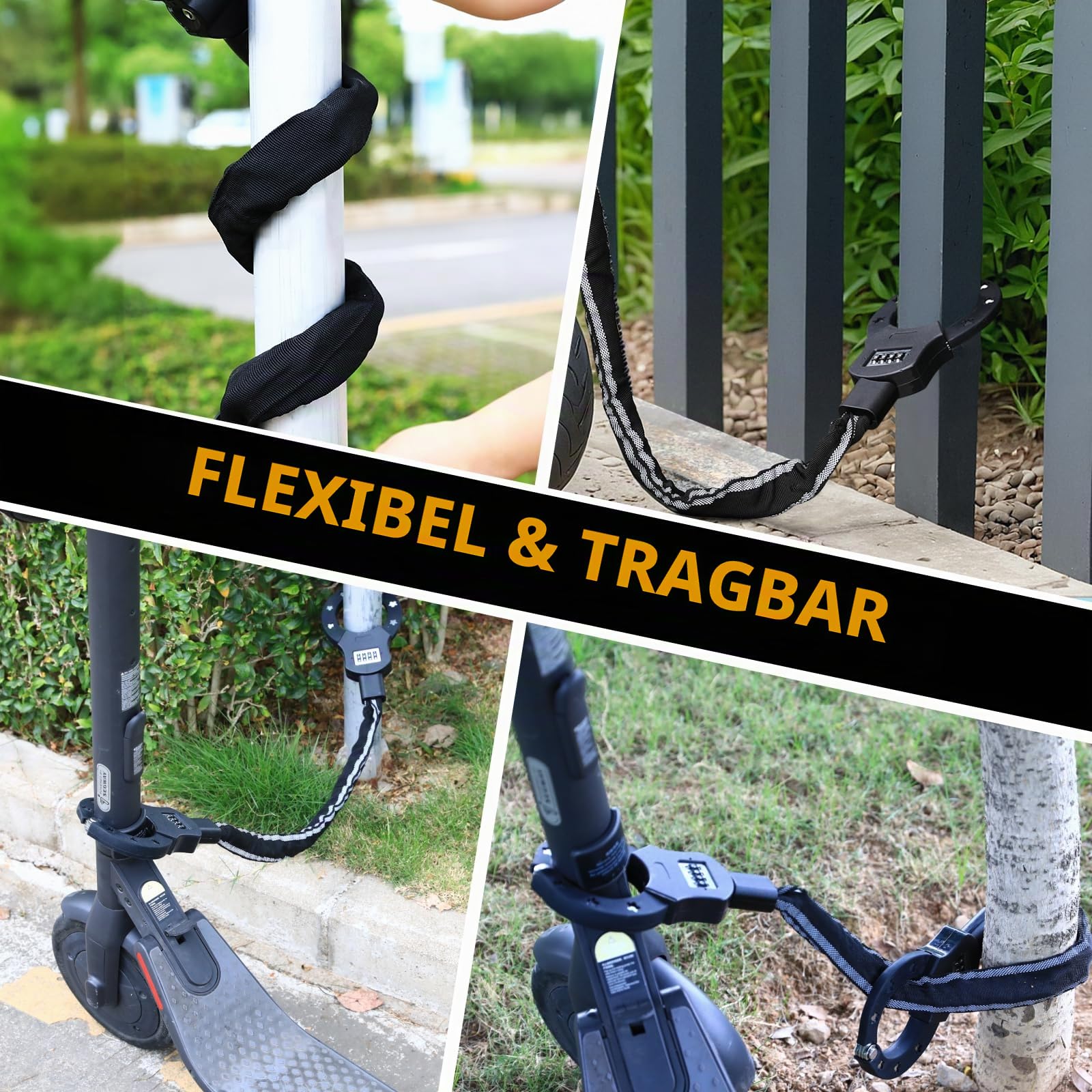 TLGREEN E Scooter Schloss mit Zahlencode, 93cm Zahlenschloss für E Scooter | 6mm-Kettenglied Handschellenschloss, mit 3L Wasserdichte Tasch, für E Scooter/Fahrräder/E-Bike/Motorrad