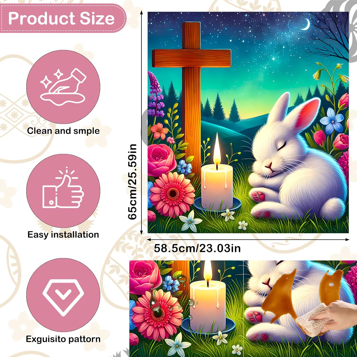 Nuxovilar Dishwasher Magnet Cover - Easter Bunny & Cross PVC 25.59×23.03inch Easter Decorative Cover, Meaningful Accent for Kitchen, Home, Holiday Gatherings