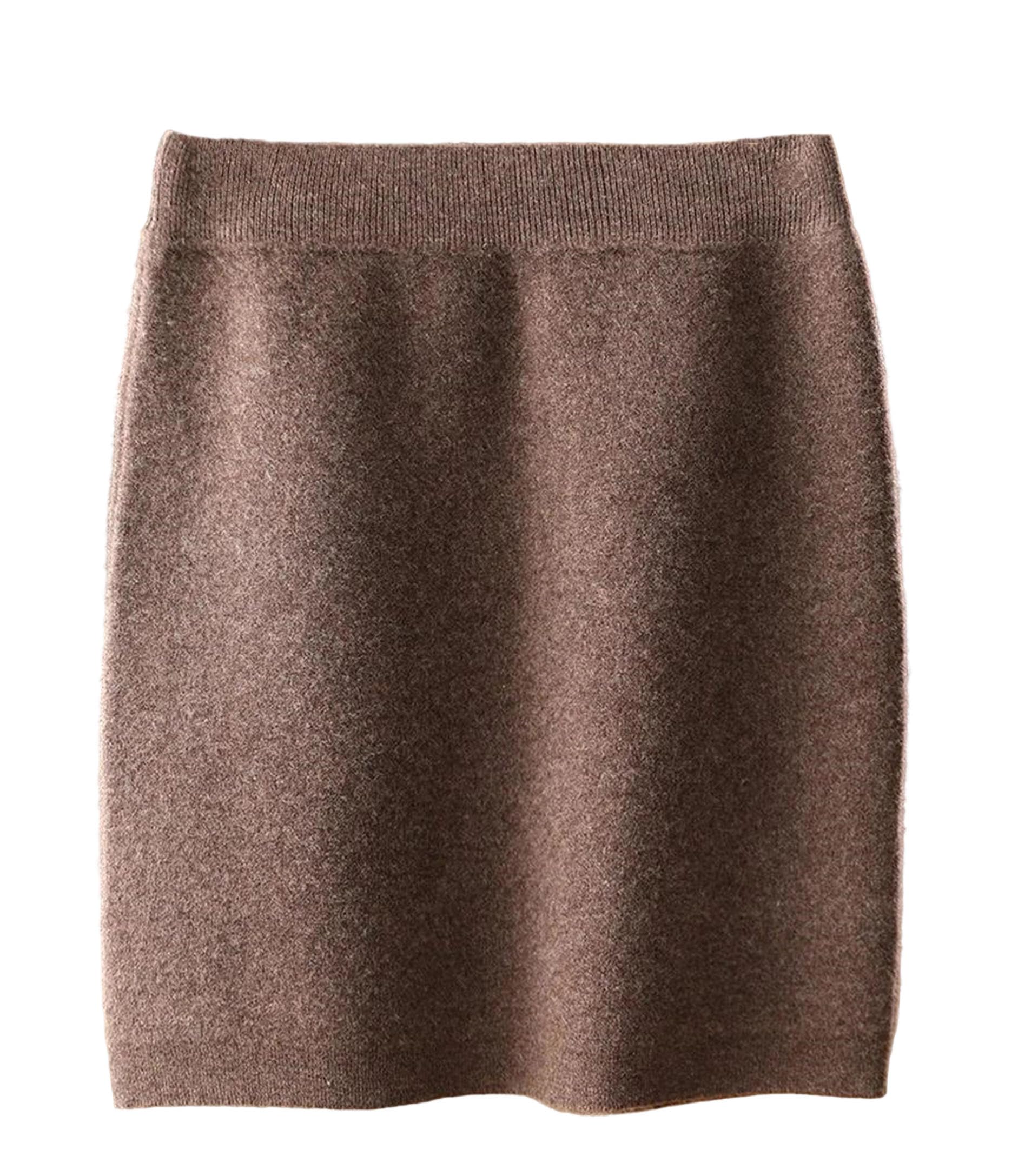 Womens Elastic Waist Slim Fit Merino Wool Mini Skirt Autumn Winter Office Knitted Above Knee Skirt