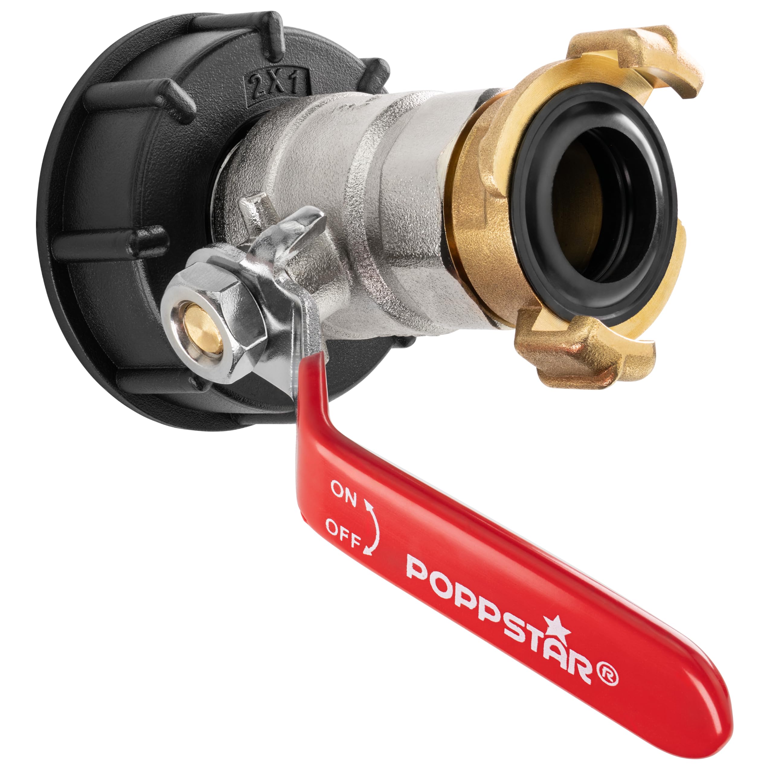 Poppstar IBC Auslaufhahn für IBC Container mit Kupplung (1 Zoll) IBC Adapter mit Wassertankdeckel und Schlauchanschluss