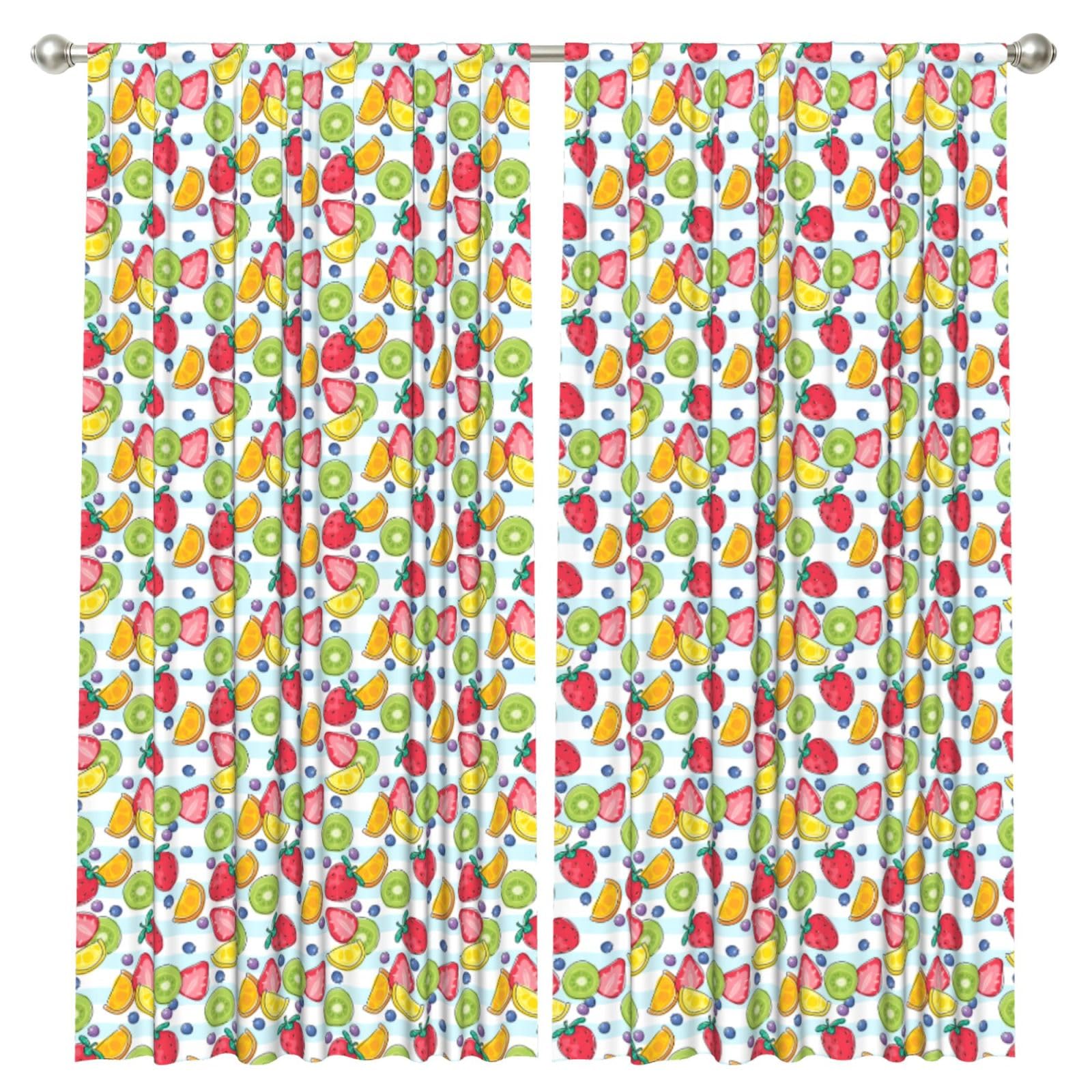 InOmak Fresh Strawberry Orange Lemon Fruits, 2 Panels Window Curtains 52 x 84 Inch Blackout Curtains for Living Room Bedroom