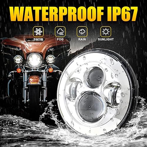 Miniatura 6 de Faro LED cromado de 7 pulgadas aprobado por puntos compatible con Haley Motorcycle Tour, FLD, Softail Heritage, Street Glide, Road King, Electra