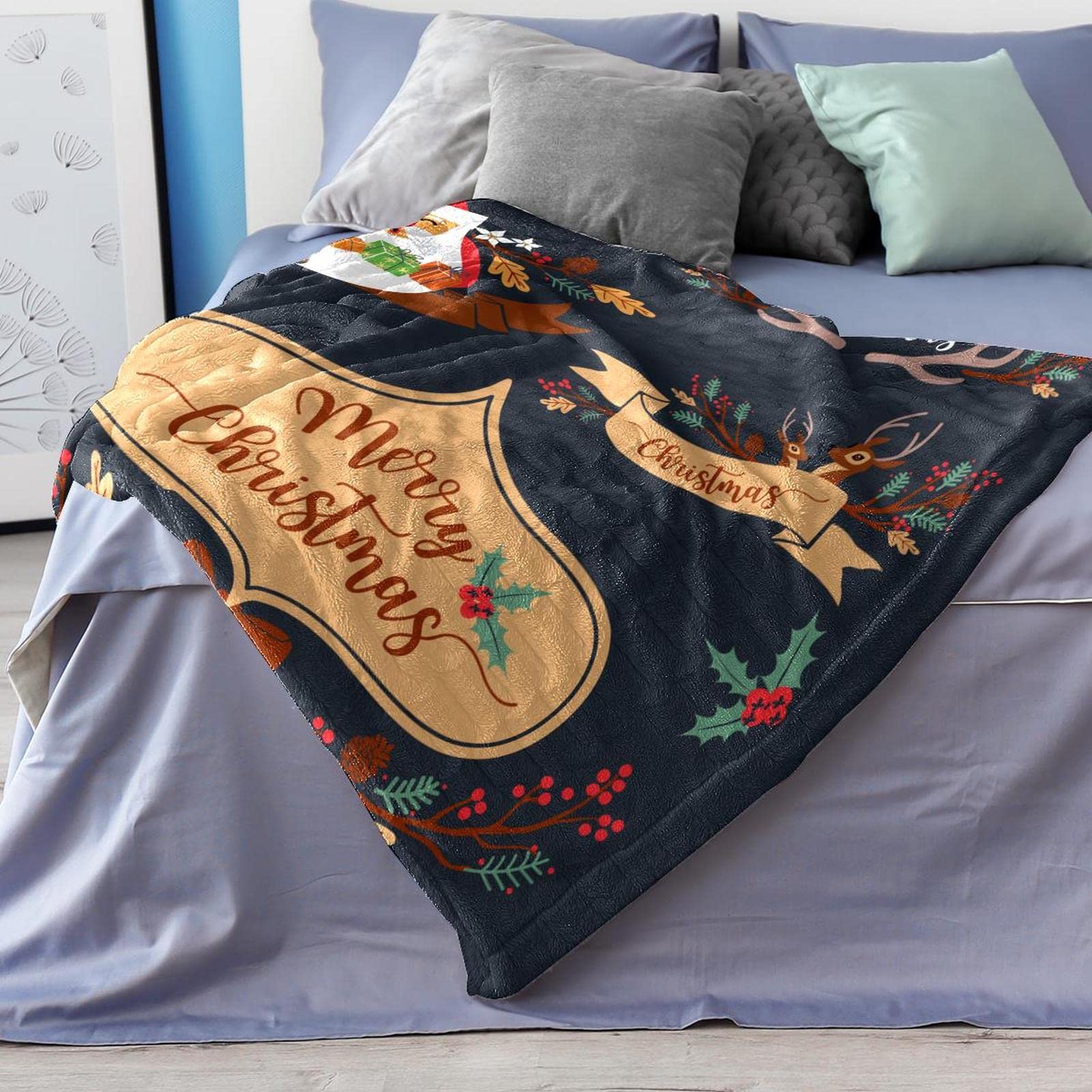 Coperta natalizia in pile con elementi decorativi per divano, divano o letto
