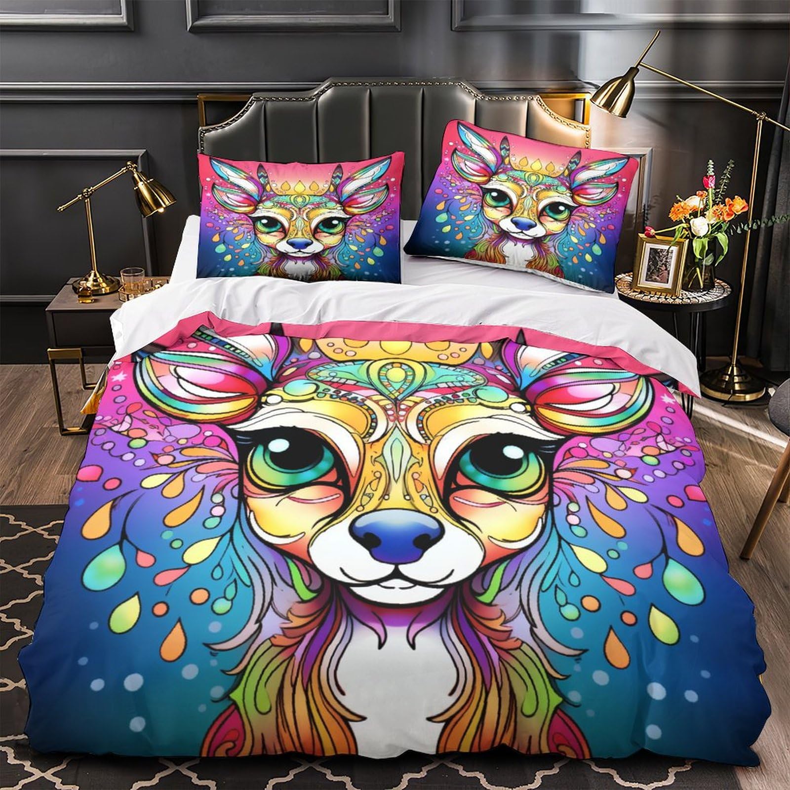 Stampato in 3D Pronipote tibetano Copertina Stampata Microfibra Disegnata Set Di Biancheria Da Letto Cura Facile Con 2 Federe,Double（200x200cm）, Per Adolescenti E Adulti