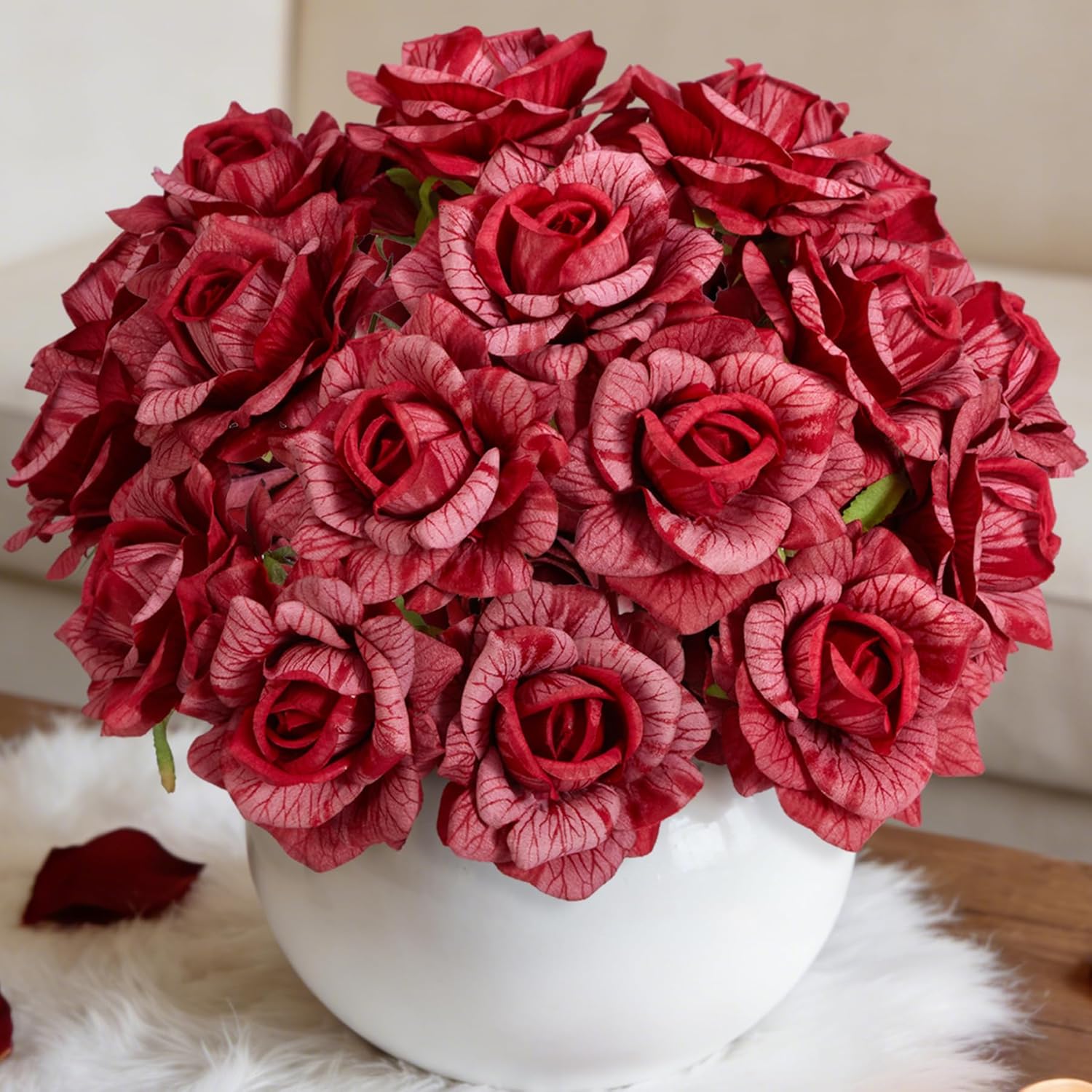 Artificial Flowers Fake Red Roses, 6Pcs 28" Long Stem Silk Burgundy Roses for Wedding Centerpieces Home Party Valentine's Day Decor, Realistic Faux Bouquet for Tall Vase Indoor