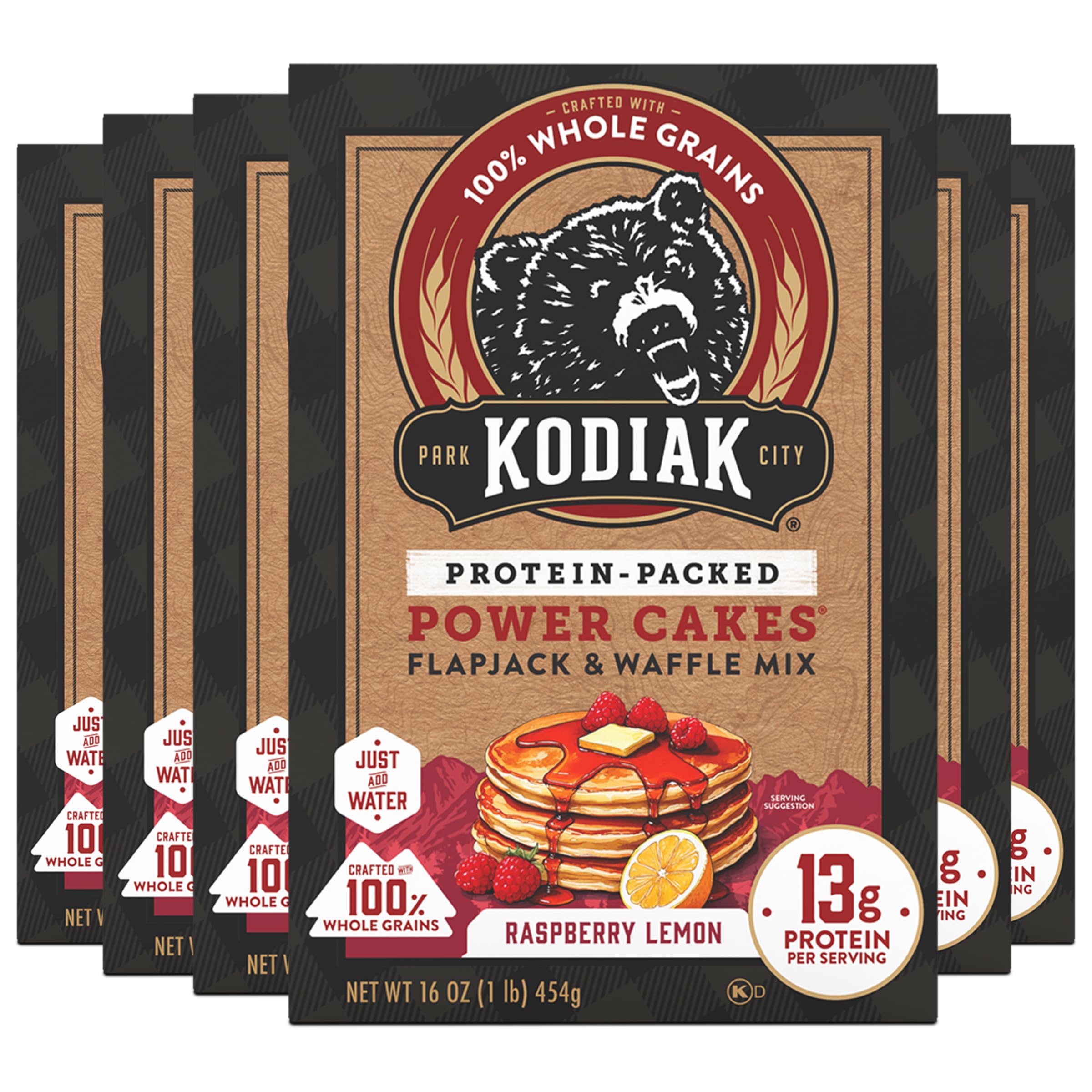 Kodiak Cakes Raspberry Lemon / 16 Ounce (Pack of 6) / 6 Pancakes & Waffles