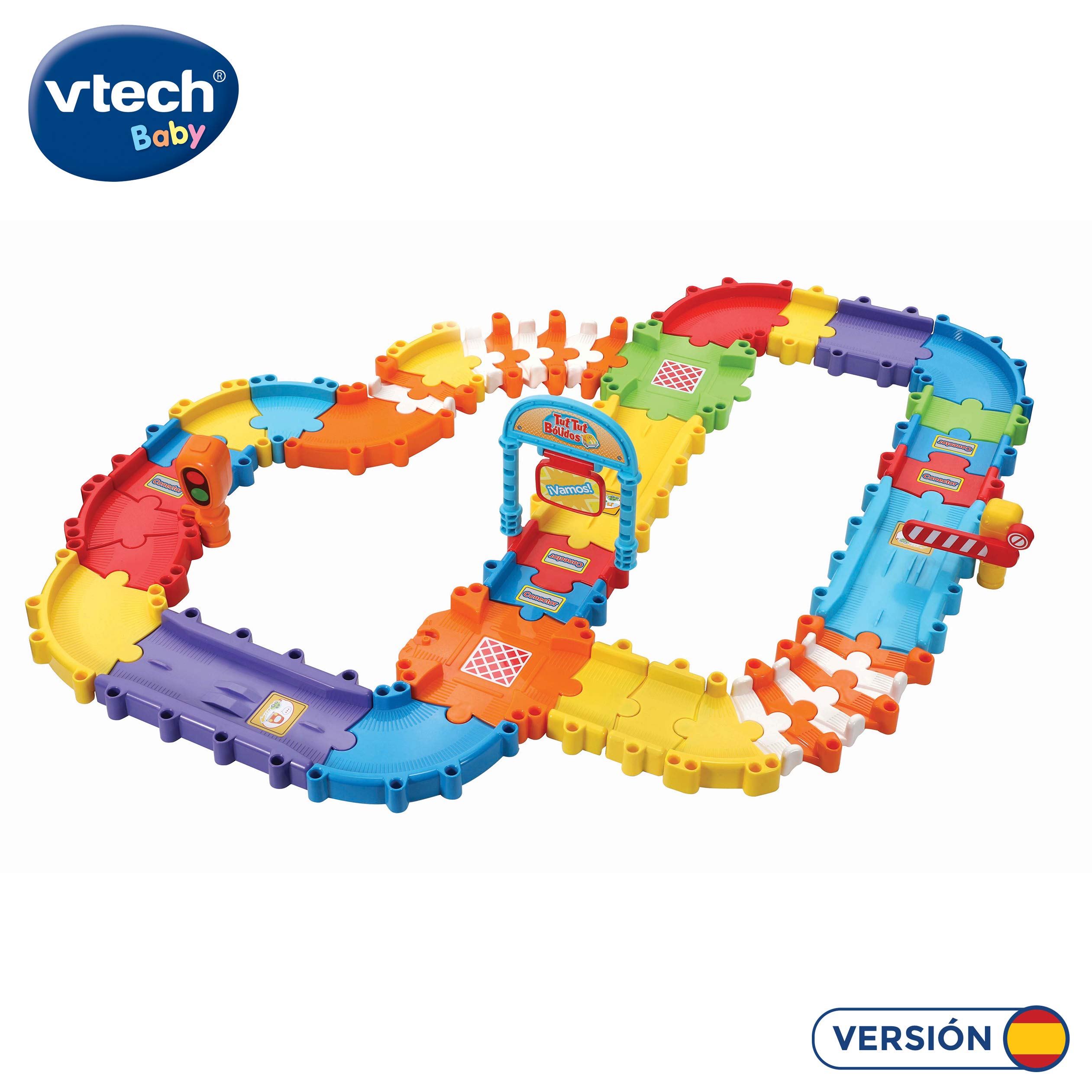 VTech - Pistas con tramos Flexibles TutTut Bólidos, Set de Piezas Flexibles para Formar más de 6 circuitos Diferentes, se Pueden conectar con el Resto de playsets TutTut (3480-524422)