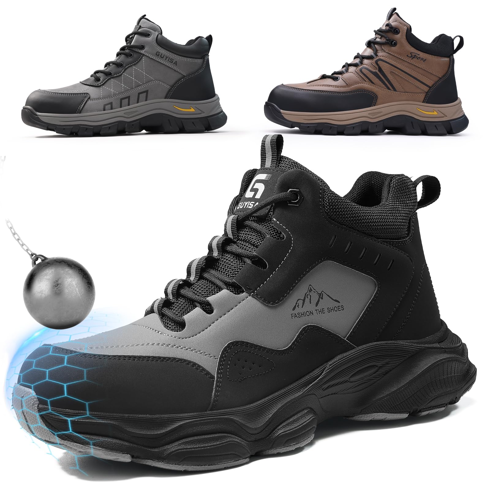 Light Steel Toe Boots for Men Comfortable Work Boots for Warehouse | Lightweight Safety Boots with Puncture Resistant Midsole, Protective Work Boots for Warehouse Factory Black
