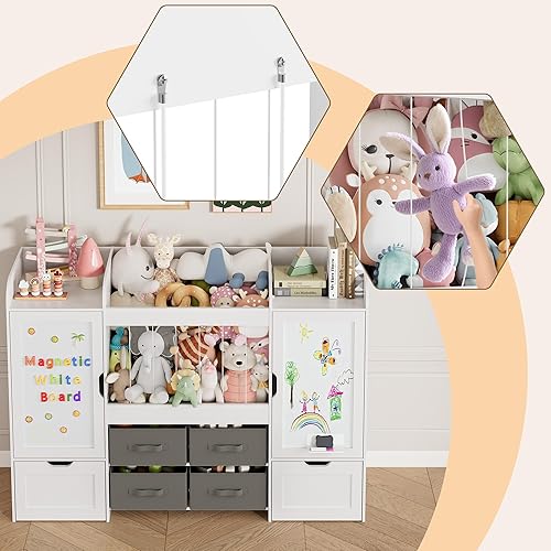 Miniatura 8 de Organizador de almacenamiento de juguetes de 61 pulgadas de ancho, almacenamiento de juguetes para niños con almacenamiento de animales de peluche,