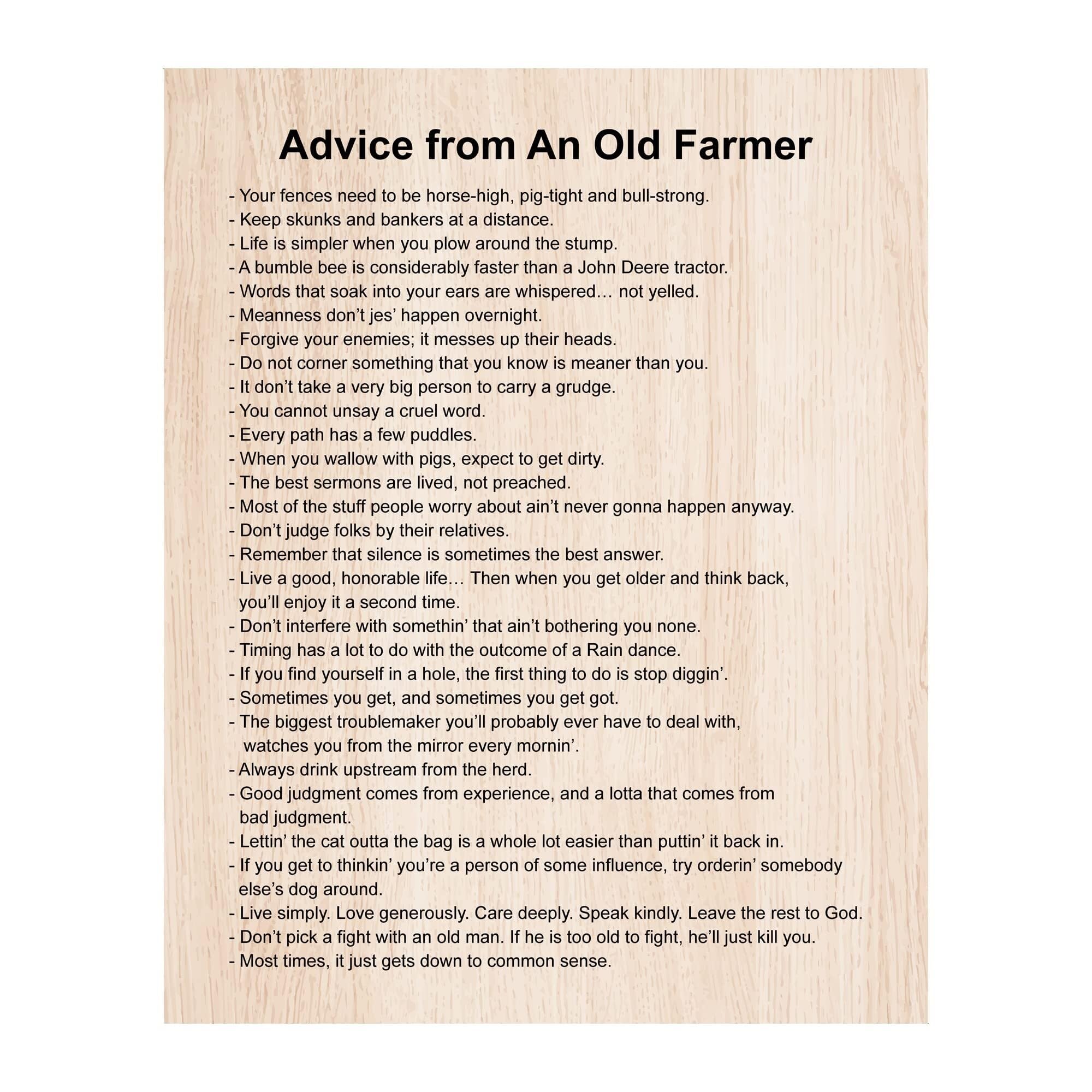 TAMDDBPJD Vintage Farmhouse Wall Decor, Advice From An Farmer Print with Humorous Sayings for Kitchen, Office, Living Room & Country Cafe(Framed,16x24inch(40x60cm))