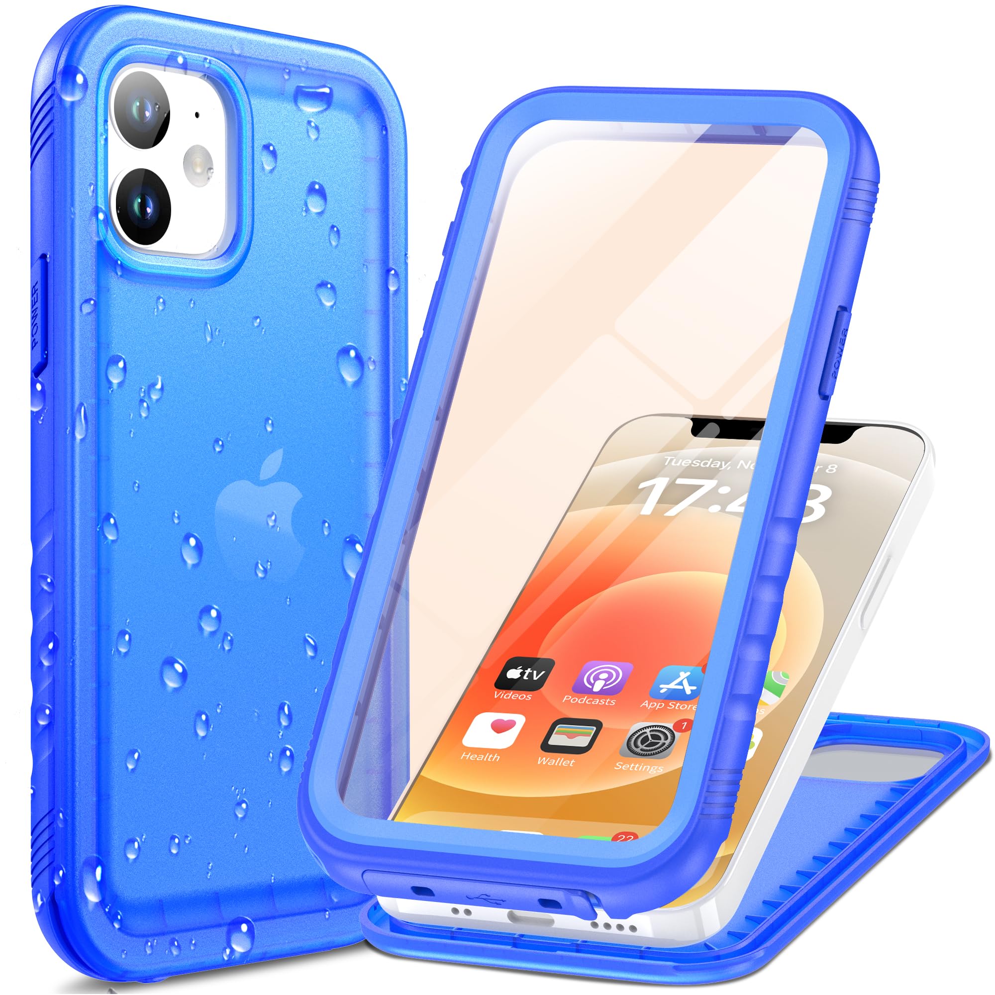 Cozycase Cover TOP 360 Antiurto IP68 Impermeabile Per iPhone 12/12 Pro | Indistruttibile Rugged Militare, Subacquea Waterproof Anti Urto Resistente Antipolvere, Custodia Integrale Doppia Case. Blu