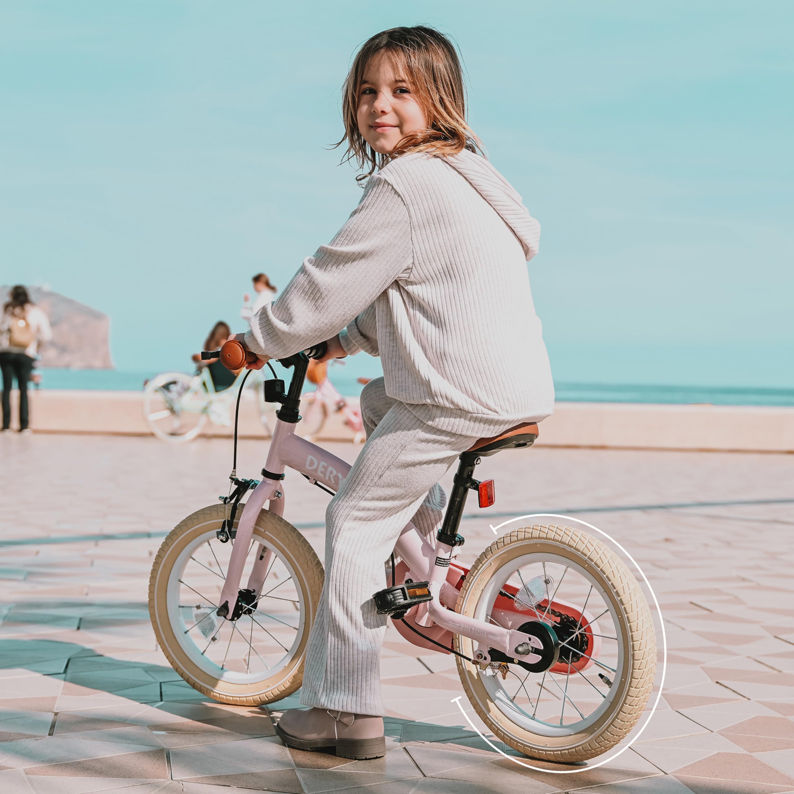 Deryan Bicicletta per Bambini 3 in 1 12 14 16 Pollici con Rotelle e Pneumatici ad Aria