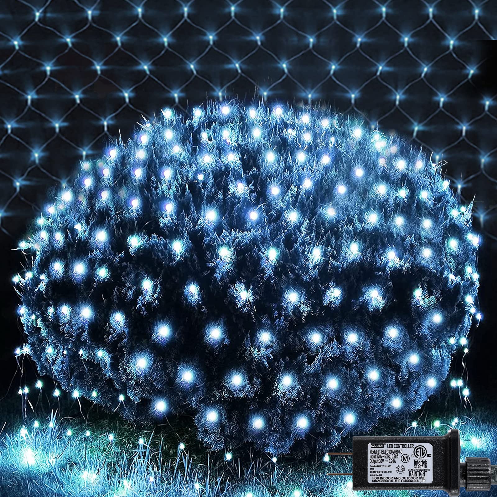 Christmas Decorations Net String Light Outdoor, 14.8ft x 5ft 300 LED White Net Lights Connectable 8 Modes Fairy Mesh Light Green Wire Plug in for Bushes Tree Garden Home Halloween Christmas Decor