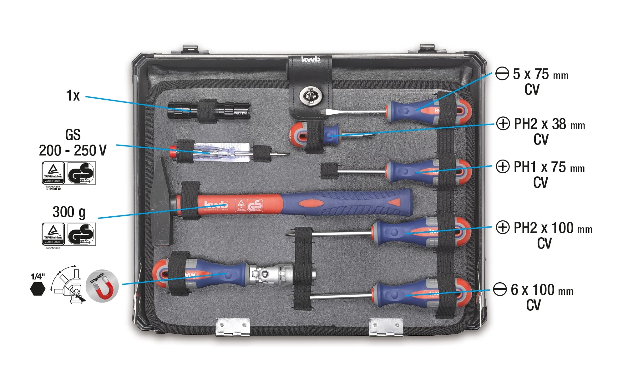 kwb Werkzeugkoffer aus robustem Aluminium inkl. 99-tlg. hochwertigem Werkzeug-Set als perfekte Grundausstattung für den Haushalt, die Werkstatt oder den mobilen Einsatz
