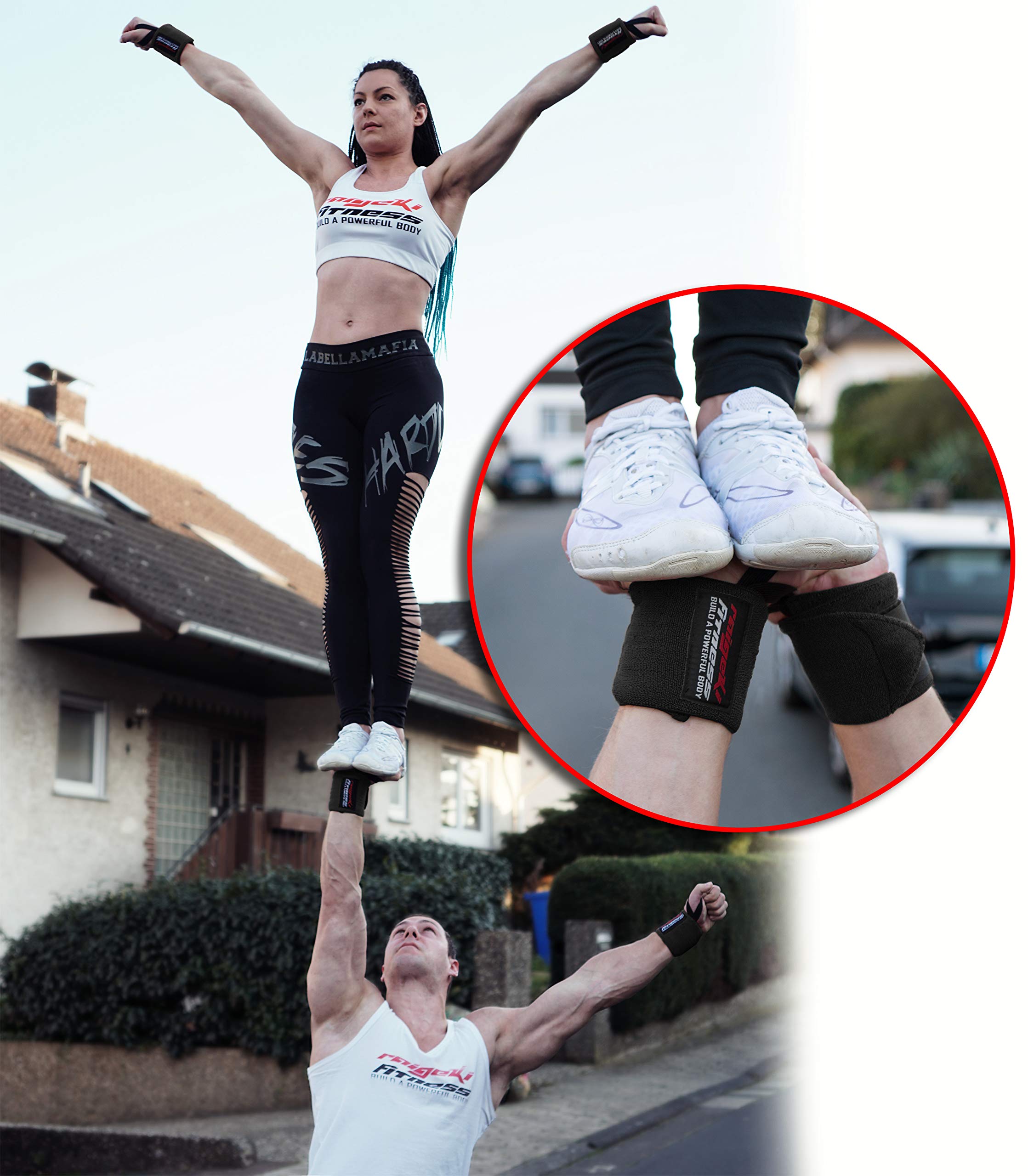 Bandaże na nadgarstki + pomoc do rozciągania Fast Grip [zestaw] profesjonalne szybkie zapięcie (+ plany treningowe) do fitnessu, treningu siłowego i kulturystyki – dla kobiet i mężczyzn