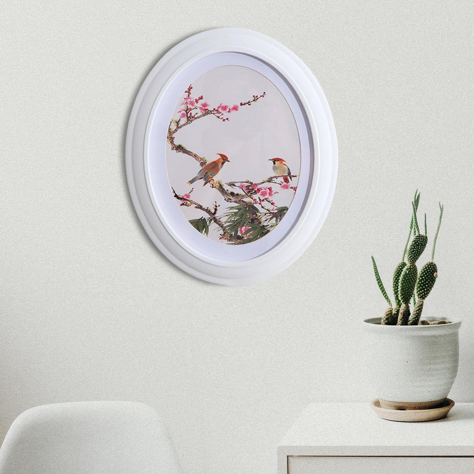 Cadre Photo Ovale Bois Sculpté Flottant avec Verre Support Moderne Rack à Images Décoratif Porte Photos pour Table Bureau Chambre Adapté pour Chambre