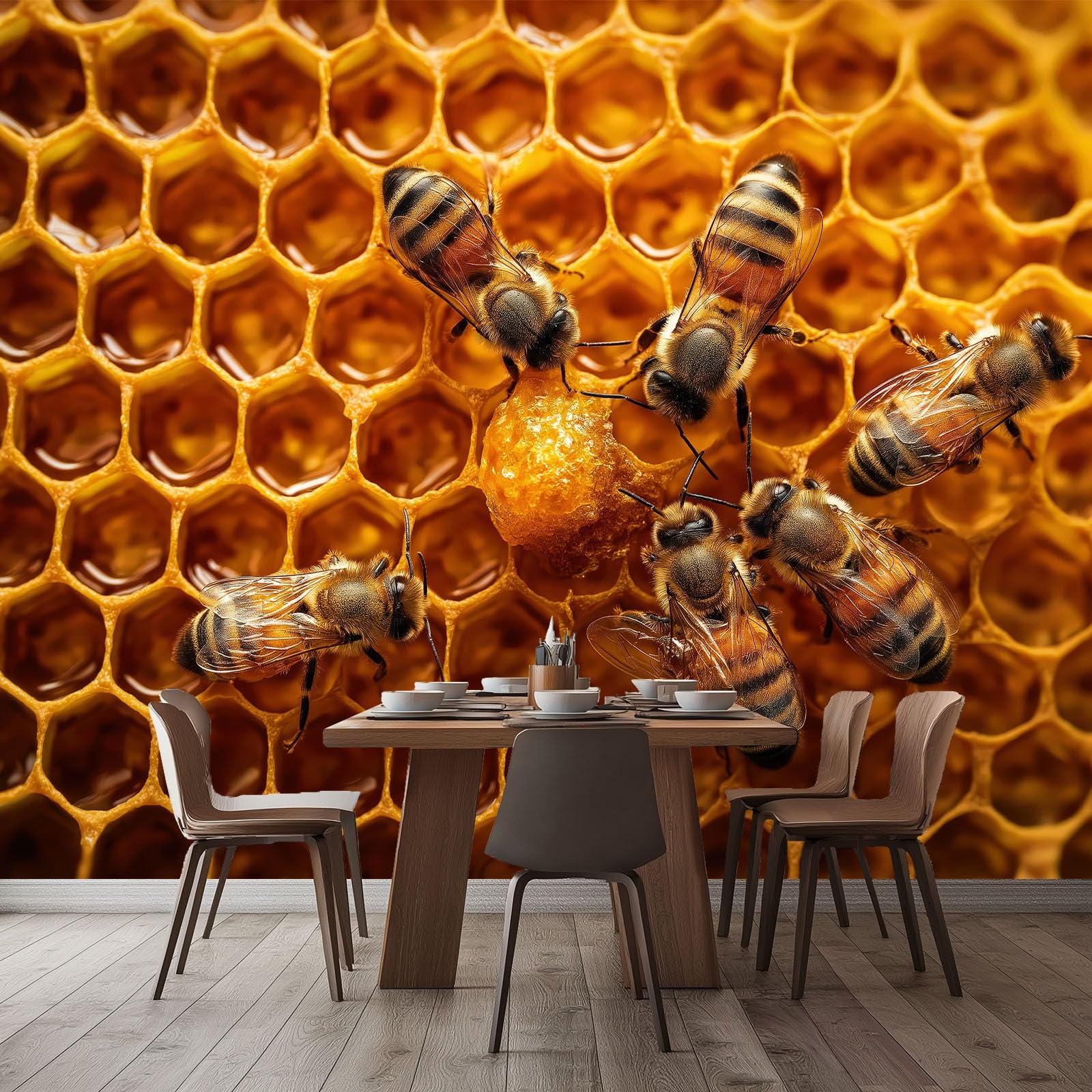 Wiejski rustykalny mural ścienny geometryczny plaster miodu zwierzęta pszczoły fototapeta, 400 W x 280 cm duża sztuka ścienna dekoracja do salonu sypialni pokoju dziecięcego - nowoczesny plakat