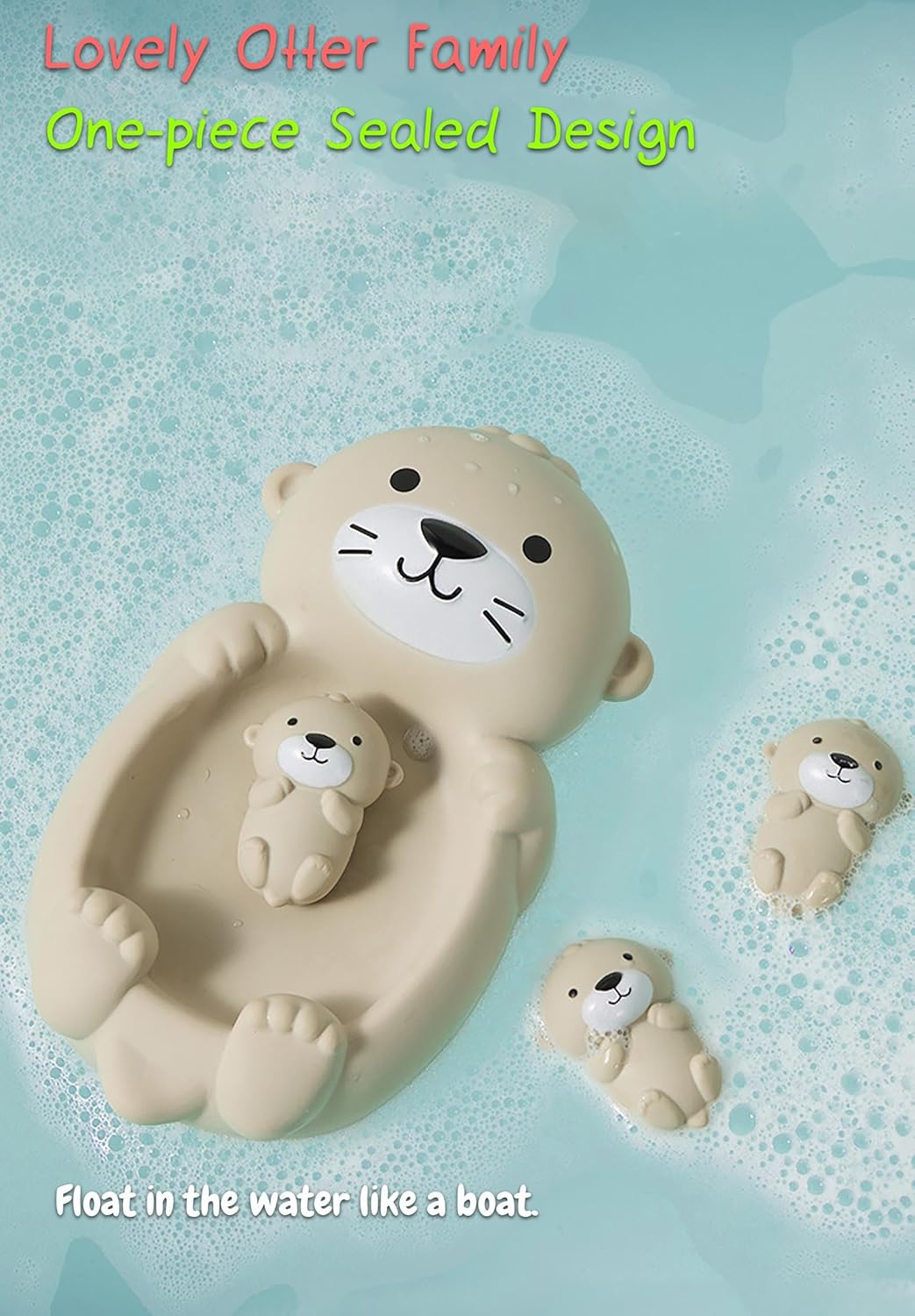 Otter Bath Toy, Otter Family Tub Toy Bathtub Floating Toy for Kids - Soft Vinyl and ABS Plastic Material - No Hole One-Piece Design (Otter Playset + Baketball Hoop + 2 Balls)