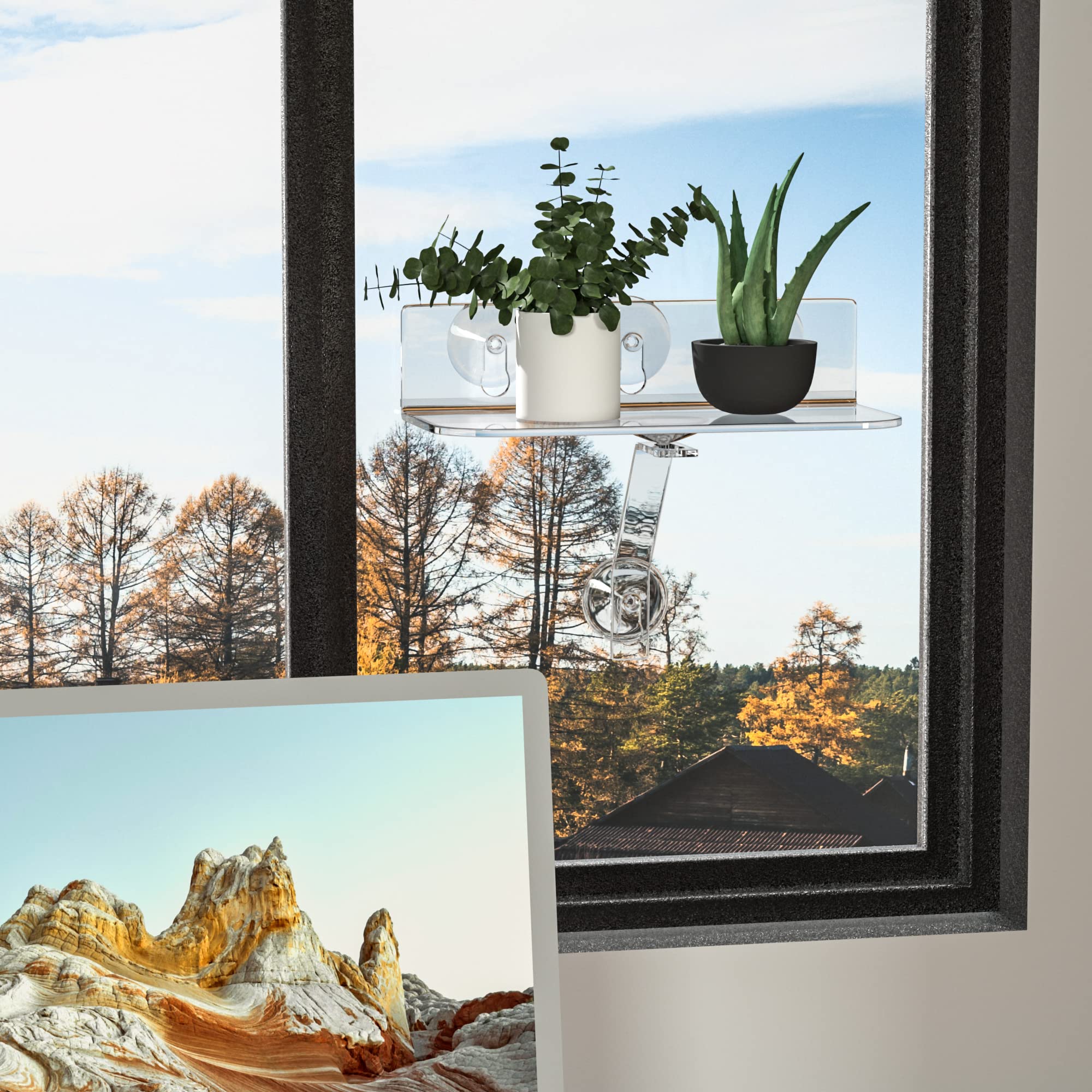 Clear Acryl Fenster Pflanzenregale, 30CM Fenster Pflanzenständer mit Beinen, Keine Notwendigkeit Drilling Indoor Fenster Saugnapf Regal Wand Regal für Pflanzen(2 Packung)
