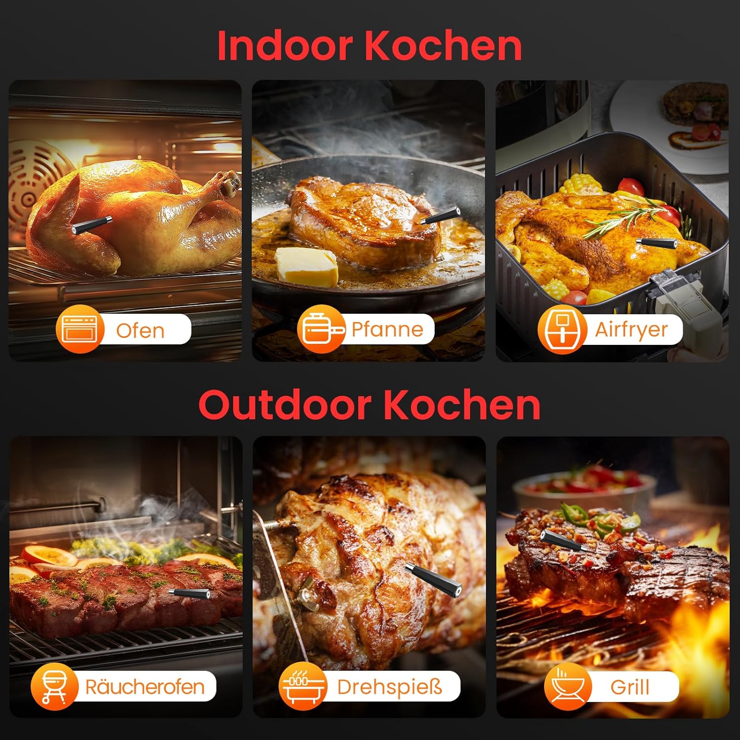 Meat Thermometer Wireless, Smart Grill Thermometer Bluetooth with App and Alarm, IP67 Waterproof, Oil-Resistant Roasting Thermometer, 150 m Meat Thermometer for BBQ Oven Grill... – Bild 7