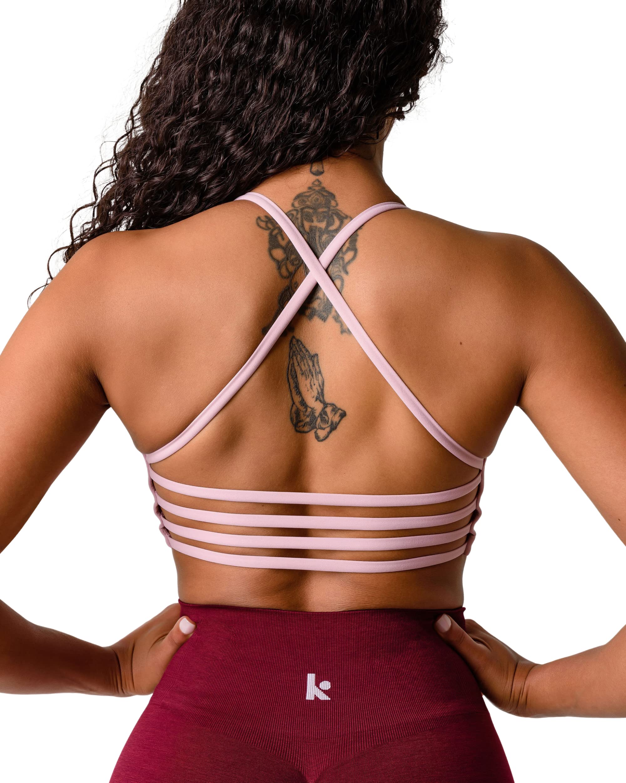 Kamo Fitness Iris Strappy Sports Bra for Women Light Support Backless Crop Top Removable Padding Open Back