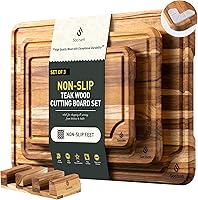 Socisen 3-Pack Teak Wood Cutting Boards - Non-Slip, Juice Groove, FSC-Certified Kitchen Set (10", 13", 17") for Chopping & Charcuterie