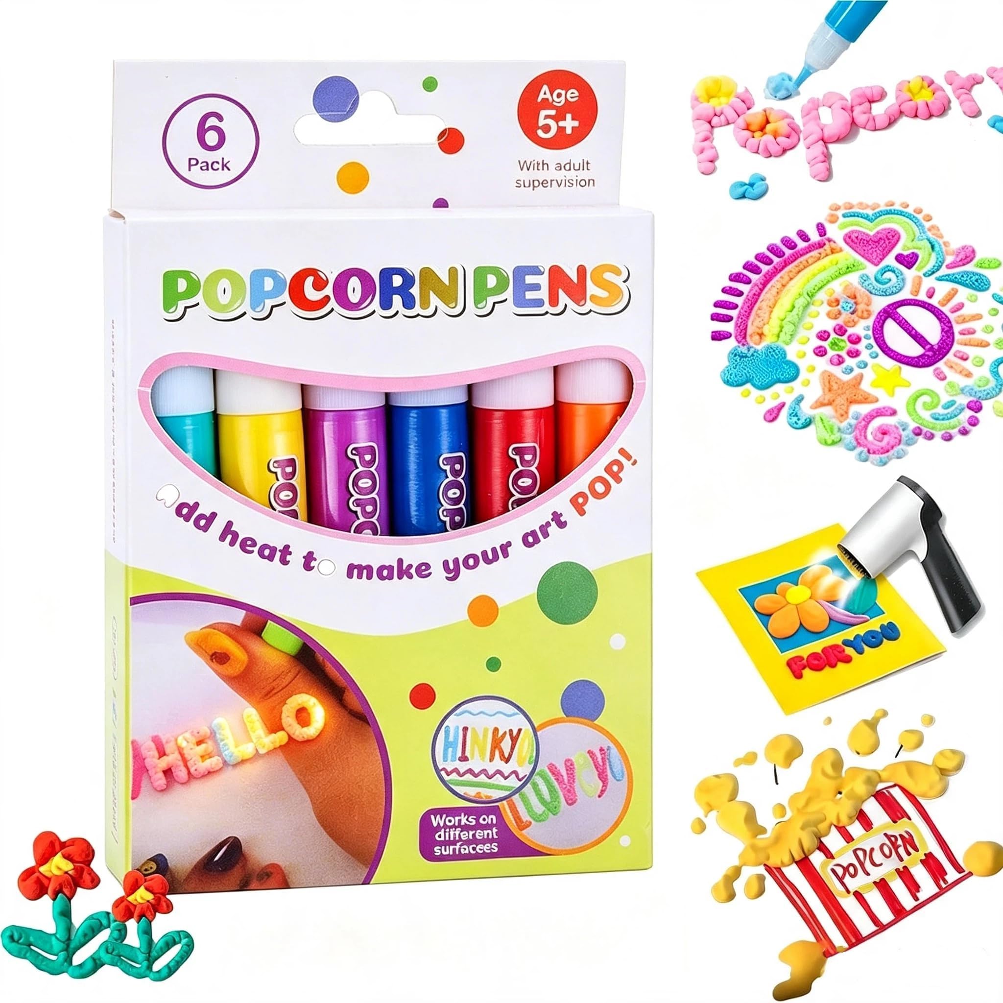 6Pcs Magic Popcorn Pens, Heat-Activated Ink Expands Into 3D Textured Art, Perfect For Greeting Cards, Crafts, School Projects, And Creative Diy Decor, Great For Teens, Adults, Beginners
