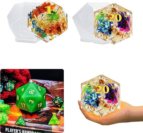 Miniatura 1 de Moldes de dados poliédricos de silicona grandes, 2 estilos con molde de fundición de resina D20 y D12 DND para bricolaje de resina, dados, joyas,