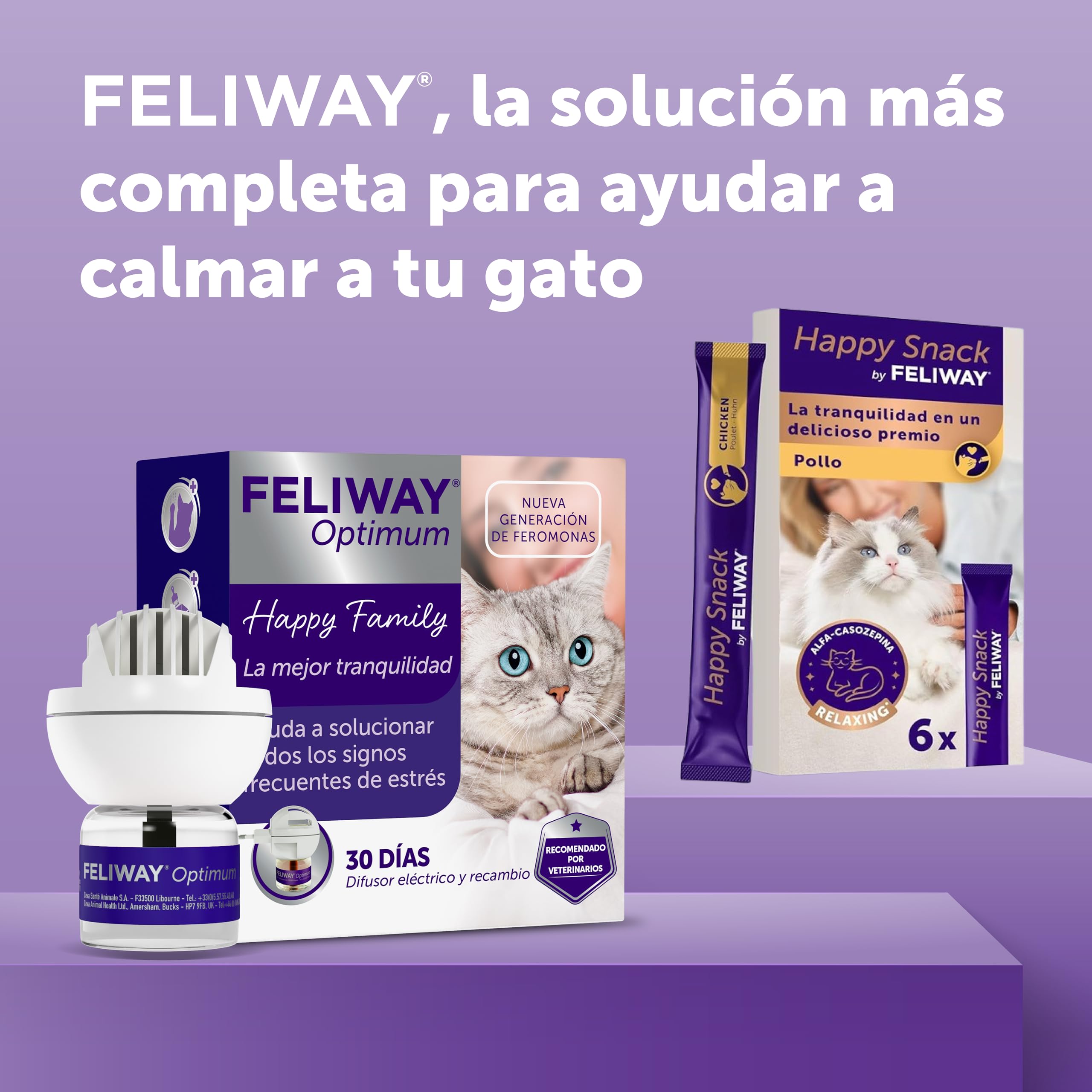 FELIWAY Optimum - Difusor + Recambio de feromonas calmantes para gatos (30 días, 48 mililitro) - Ayuda a reducir los signos más comunes de estrés. Recomendado por veterinarios. La mejor tranquilidad