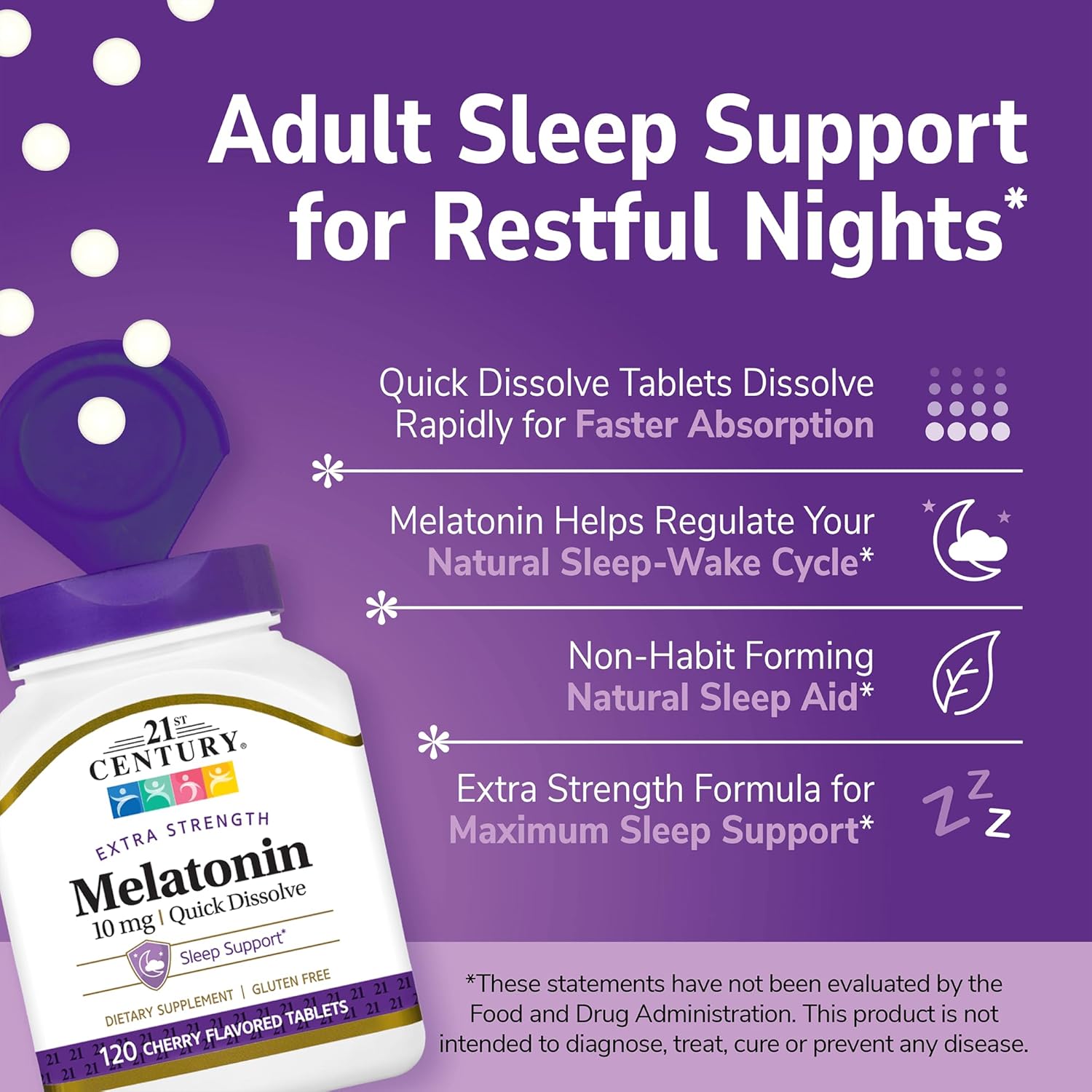 21st Century Melatonin 10 mg Quick Dissolve Tablets Cherry - 120 ct, Pack of 5