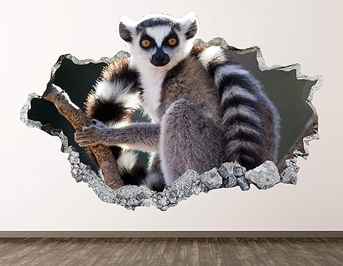 Lémur - Calcomanía de pared para decoración artística 3D de primate destrozado, póster para habitación de niños, regalo personalizado BL713 (22
