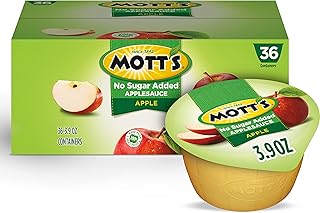 Mott's No Sugar Added Applesauce, 3.9 Oz Cups, 36 Count, Good Source Of Vitamin C, No Artificial Flavors
