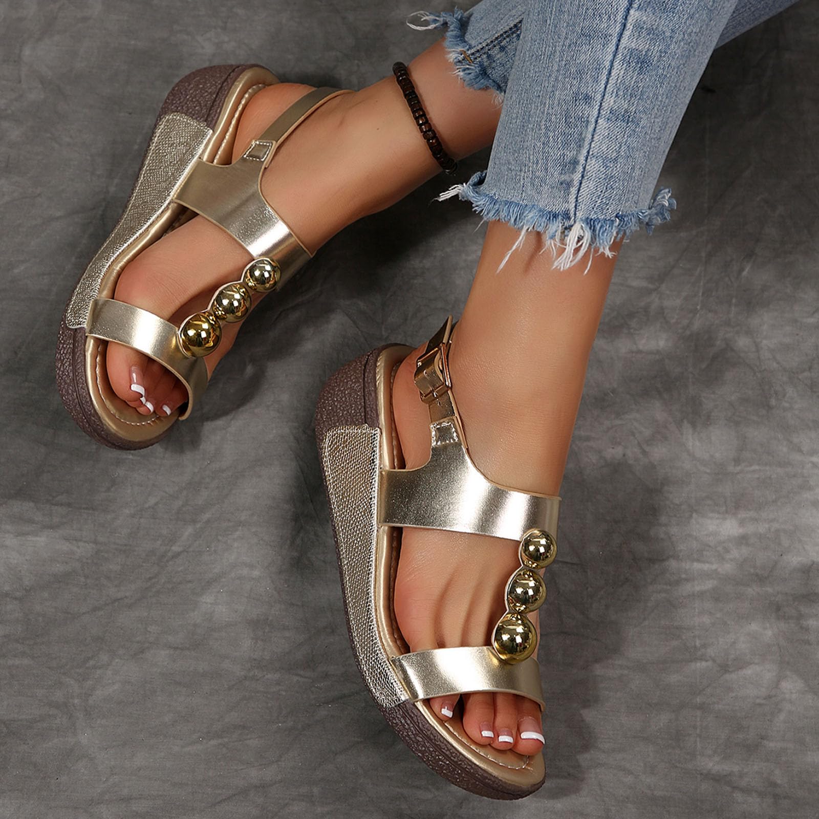Sandały damskie Sandały Damskie Wygodne Sandały Damskie Lato Regulowana Klamra Gruba Klin Gruba Podeszwa Gumowa Podeszwa Amortyzująca Moda Trwała Moda Noszenie Codzienne Styl Casual Elegancki