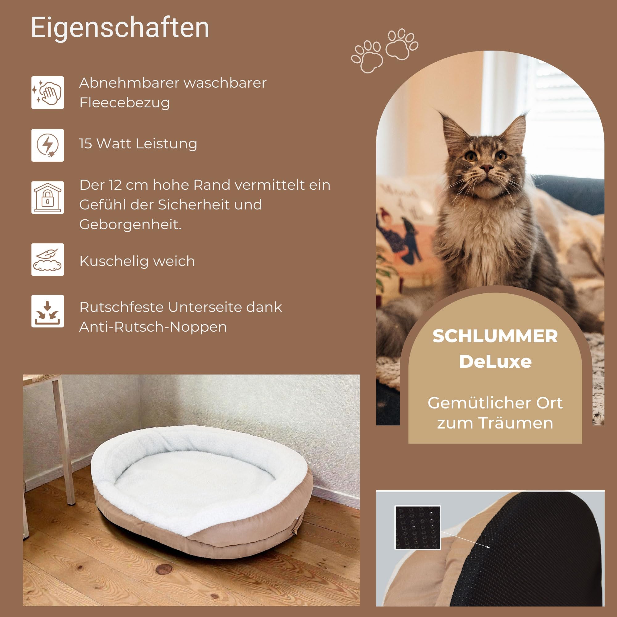 Syntrox Germany 76x12cm Beheizbares Tierbett, Wohlfühl Komfort, Wärmebett, Schlafplatz Hund Katze, 15 Watt, Wärmetherapie für Haustiere, Waschbarer Fleecebezug, Gemütlicher Ruheplatz