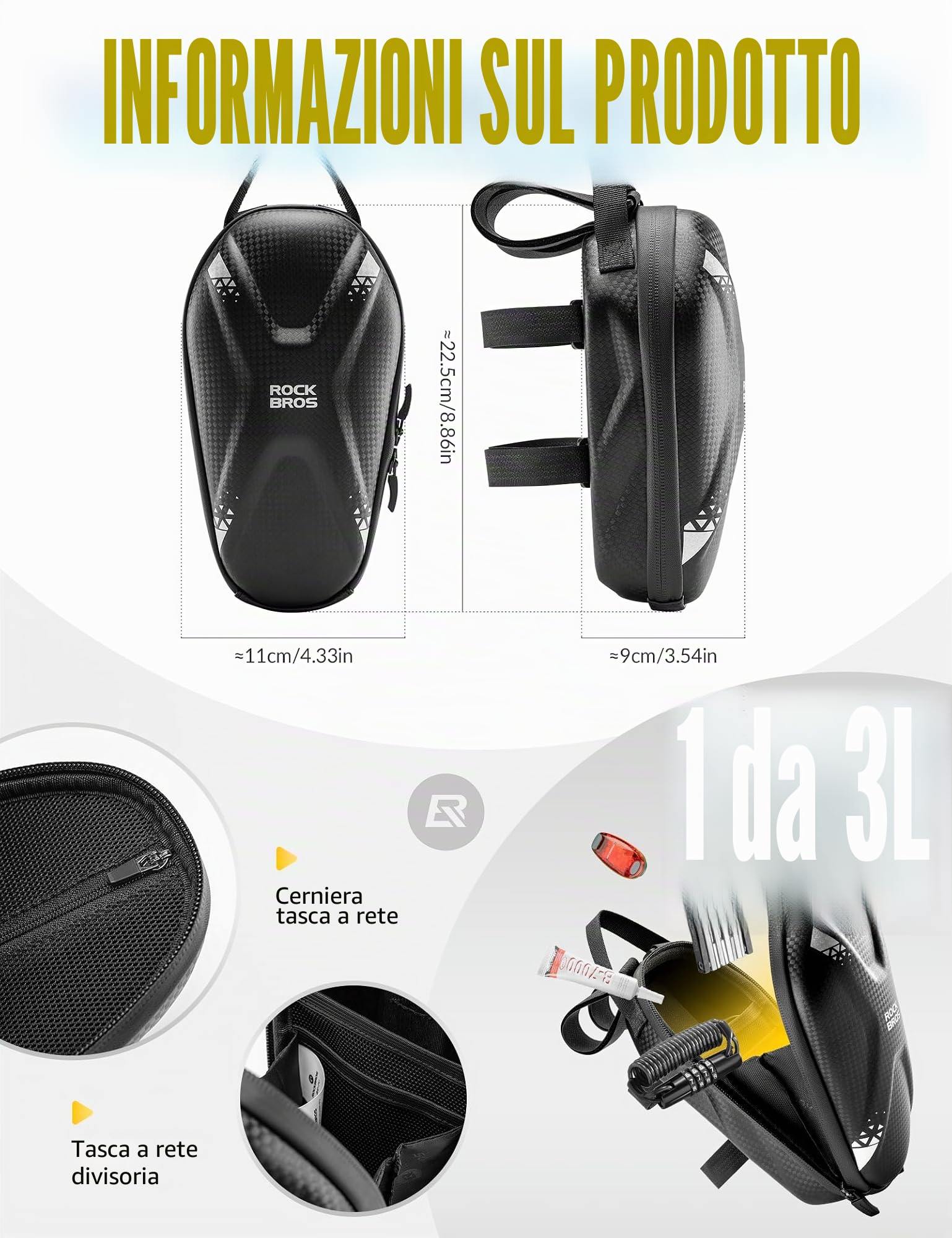 ROCKBROS Borsa Scooter Manubrio, Borsa Monopattino Elettrico, Borsello Anteriore Impermeabile, Grande Capacità 1.3L, Universale per Xiaomi MI Mijia M365 Sedway Ninebot E ES1 ES2 ES3 ES4
