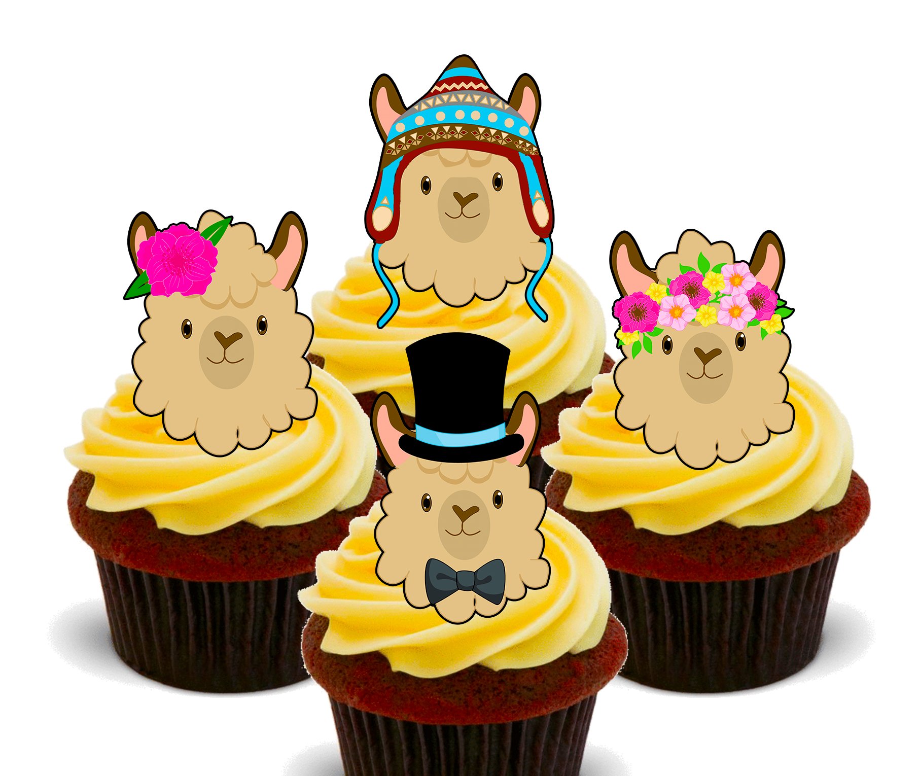 Made4you Llama/Alpaca - Edible Cupcake Toppers - Stand-Up Wafer Cake Decorations (12)