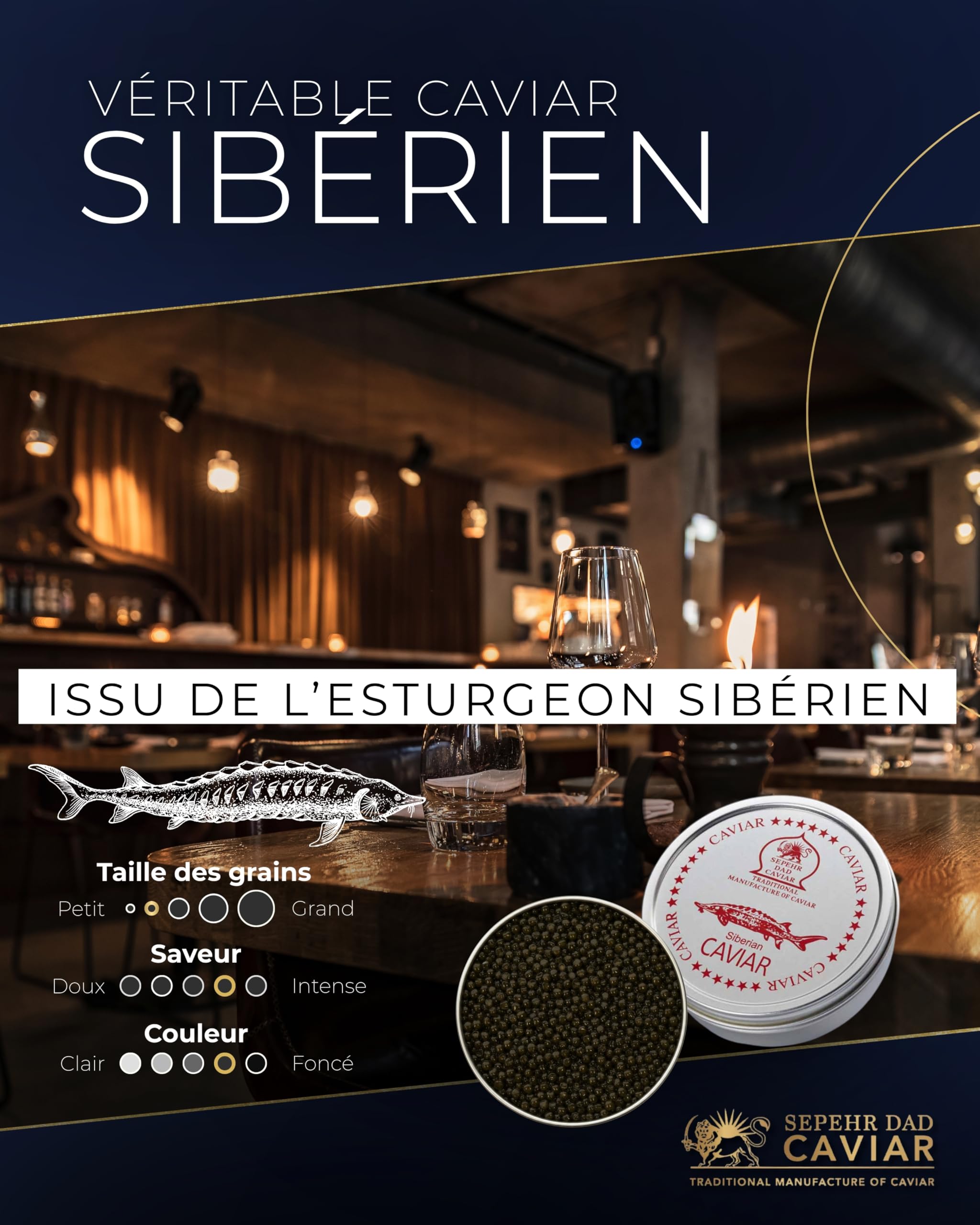 Sepehr Dad Caviar de Sibérie | Caviar d'esturgeon de Sibérie | Elevage UE | 250g