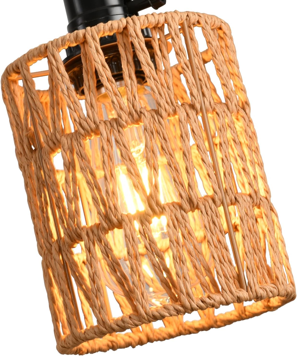 3-Light Hanging Light with Plug in Cord,Plug in Pendant Light 22ft Hemp Rope Pendant Lighting Vintage 3-Light Hanging Lamp Fixtures for Kitchen Island Living Room Bedroom