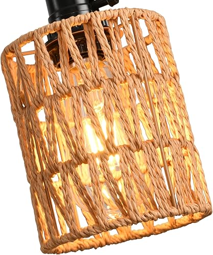 Miniatura 7 de Lámpara colgante de 3 luces con cable enchufable, lámpara colgante de cuerda de cáñamo de 22 pies, iluminación colgante vintage de 3 luces para