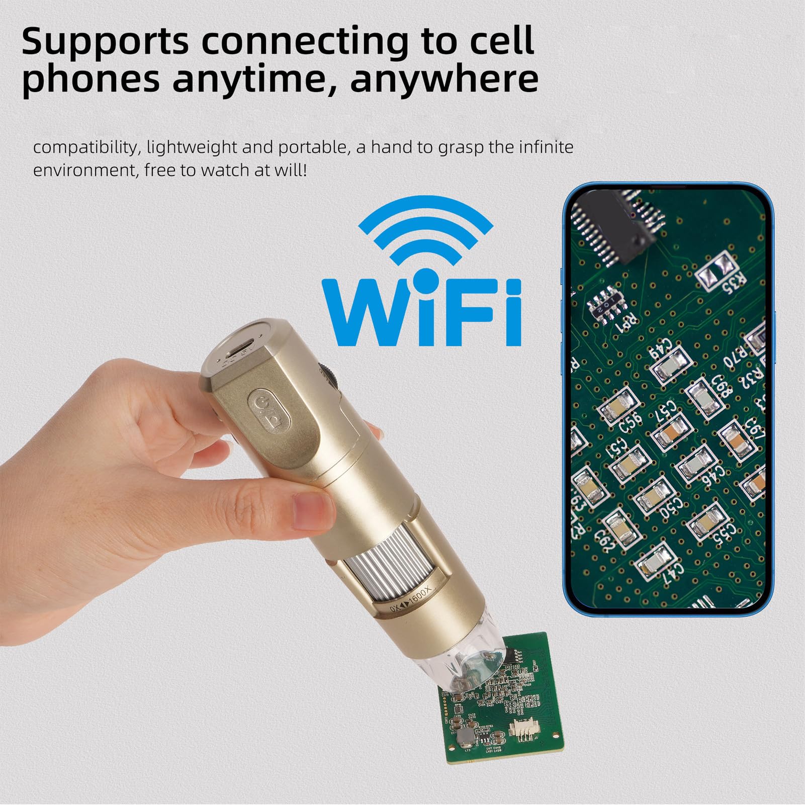 Microscopio Digitale Wireless Fotocamera USB HD 1600X con Supporto Regolabile e 8 LED per Utenti Mobili e PC Portatili