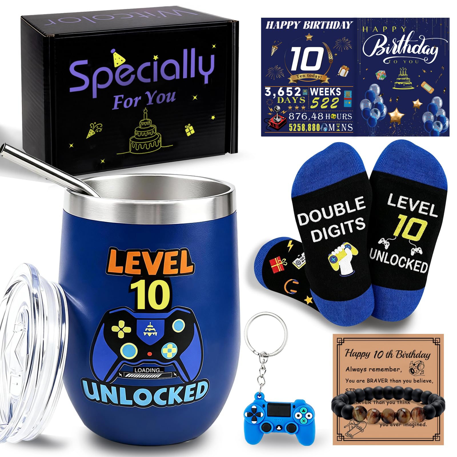 WITCOLOR 10 Year Old Boy Birthday Gift Ideas,Unique 10th Birthday Gifts for Boys, Funny Gamer Gift Set for Boys Son Grandson Nephew Friend