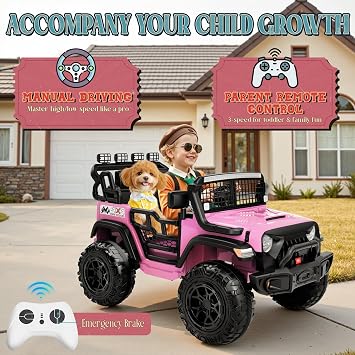 JOYRACER 24V 2 Seater Ride On Toys for Big Kids, 800W Power Truck Wheels with Remote Control, 20 Seats, Soft Start/Brake, Bluetooth, LED Lights, 4WD Electric Ride On Car for Kids Ages 3-8, Rose Red